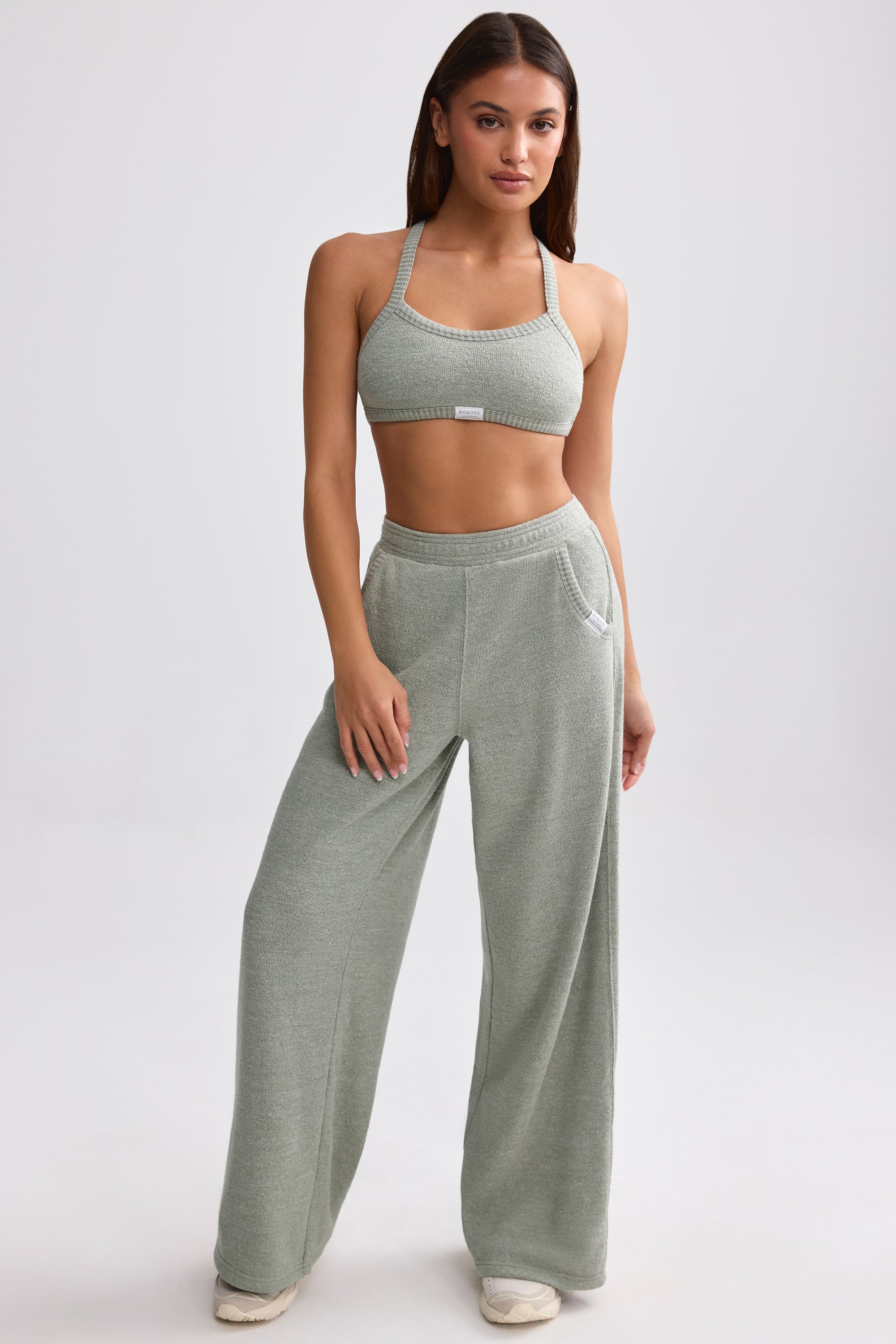 Terry Towelling Wide-Leg Joggers in Sage Grey、mySite、solidvoid