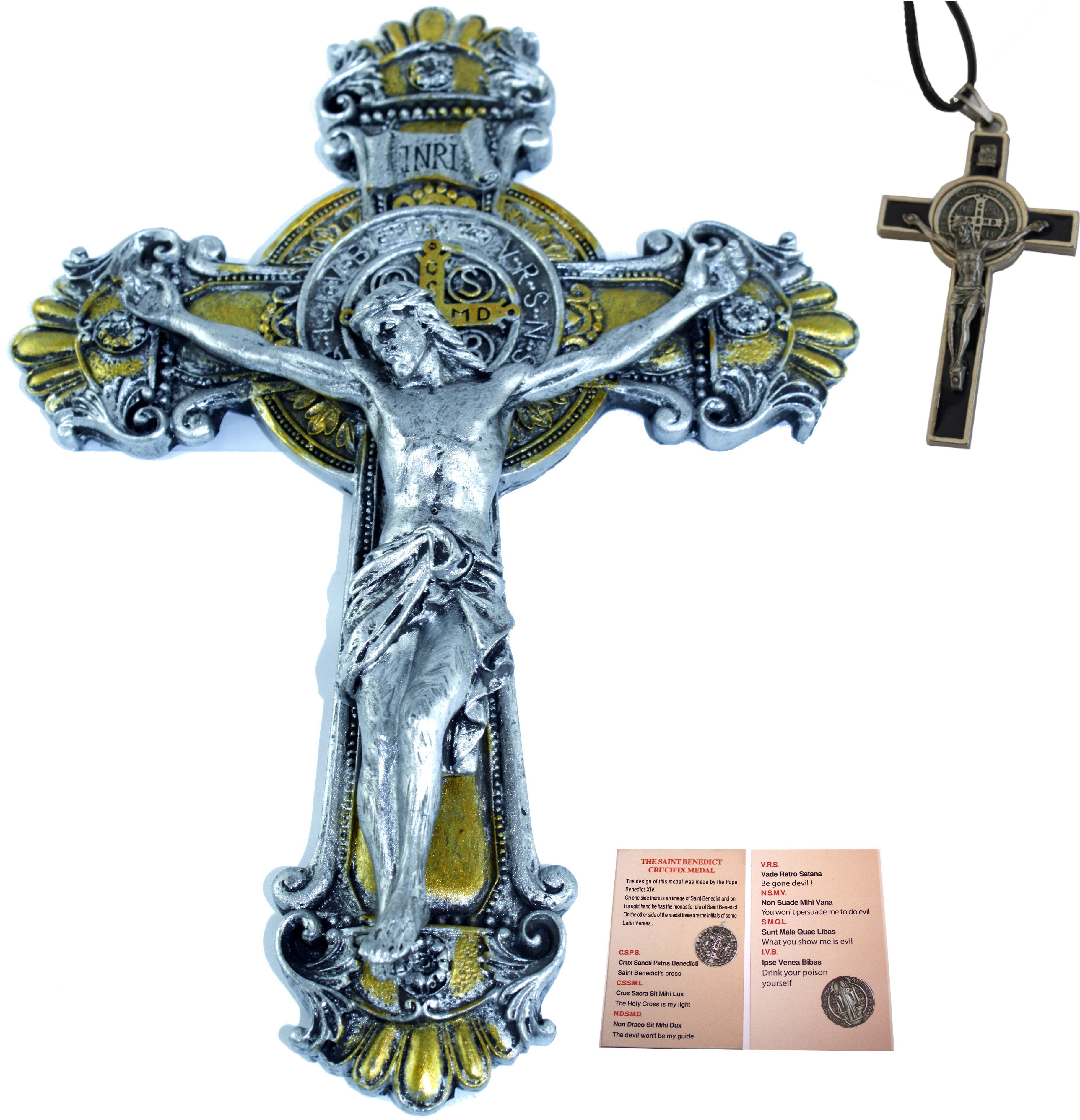  Holy Land Market Colored Two Tones Wall St. Benedict Cross/Crucifix Set (10 Inch and 3 Inches)、mySite、elrpsem3k
