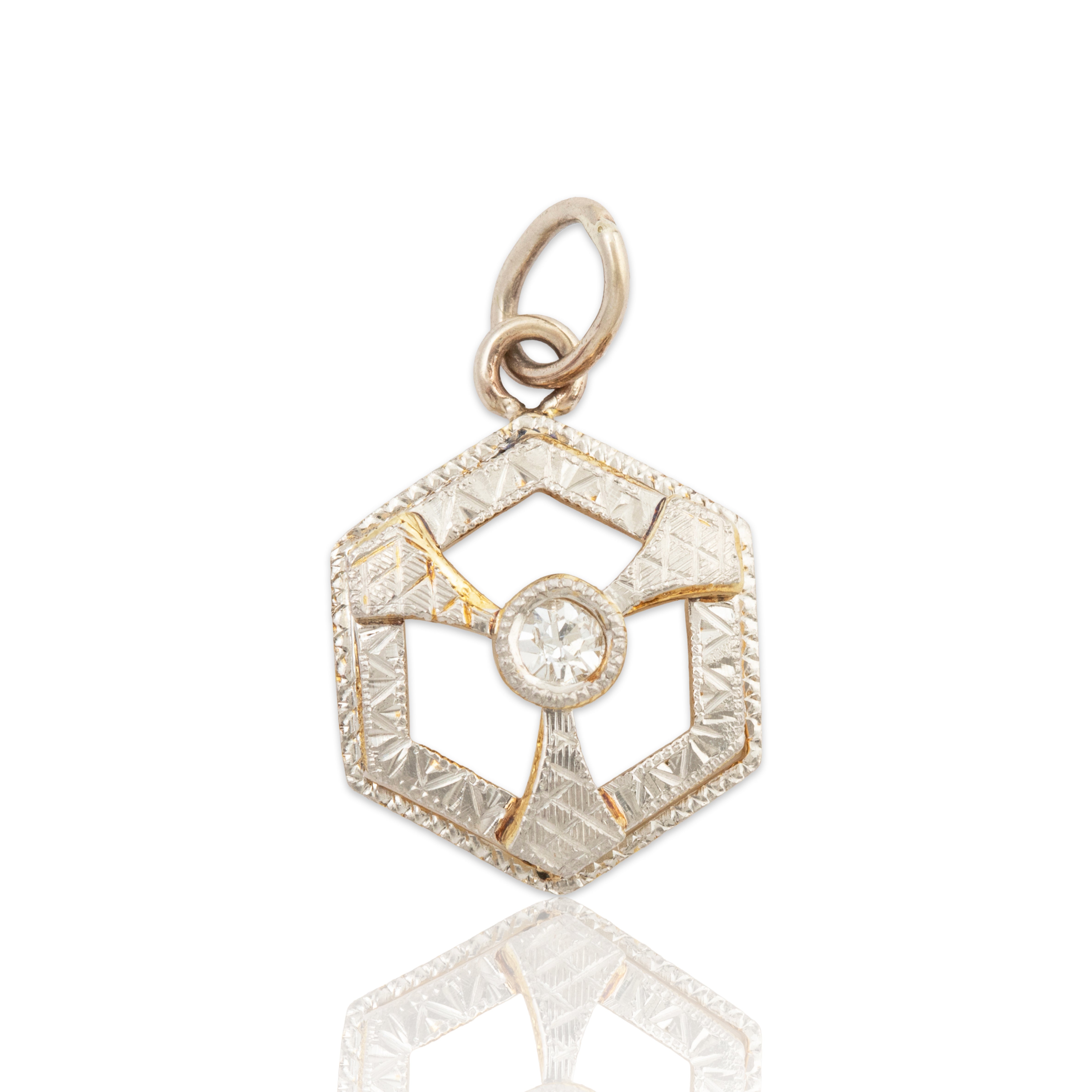 Antique Art Deco 14k White & Yellow Gold Diamond Charm Pendant、mySite、hinf8tx79