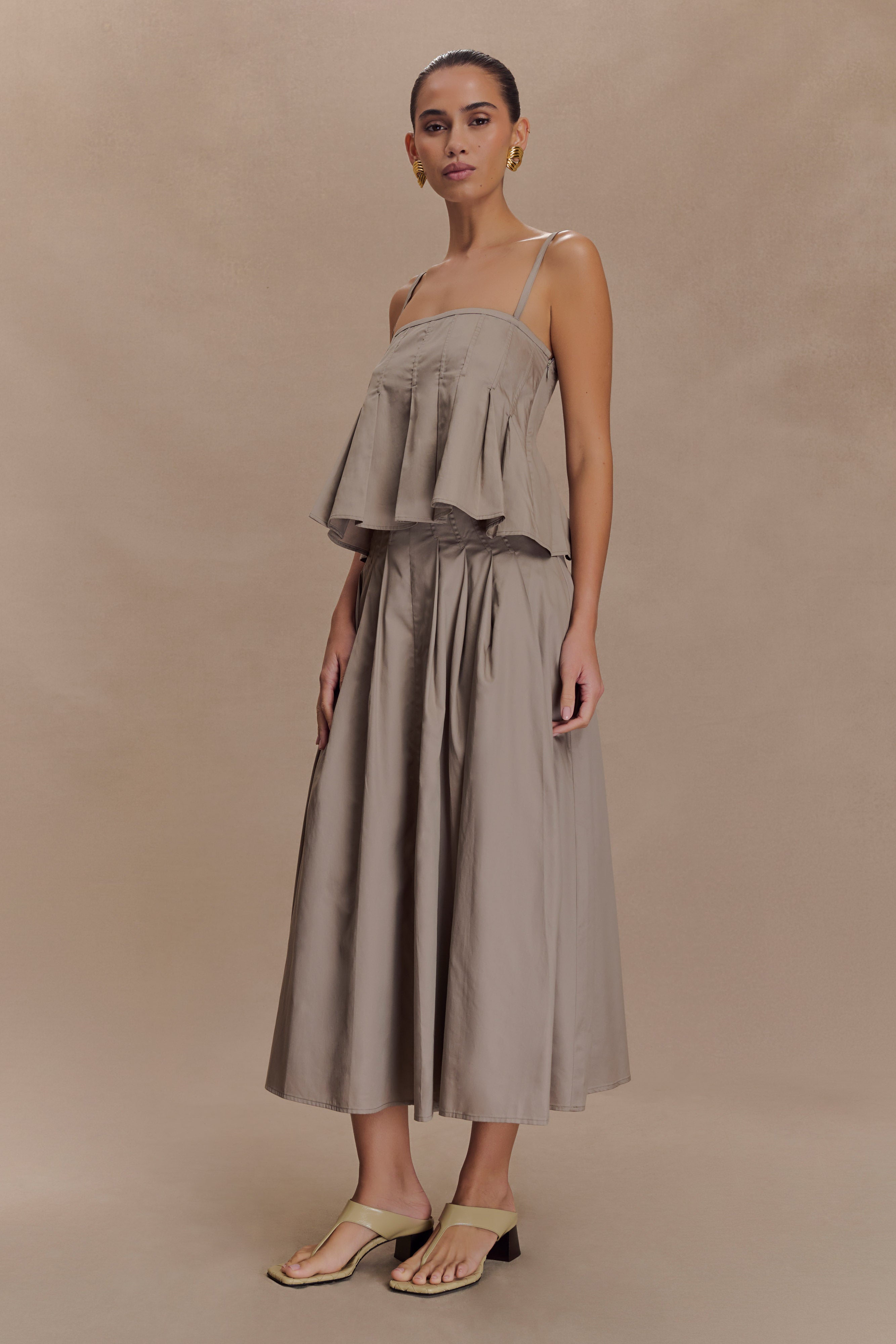 Mae A-Line Midi Skirt - Pebble Brown、mySite、solidvoid