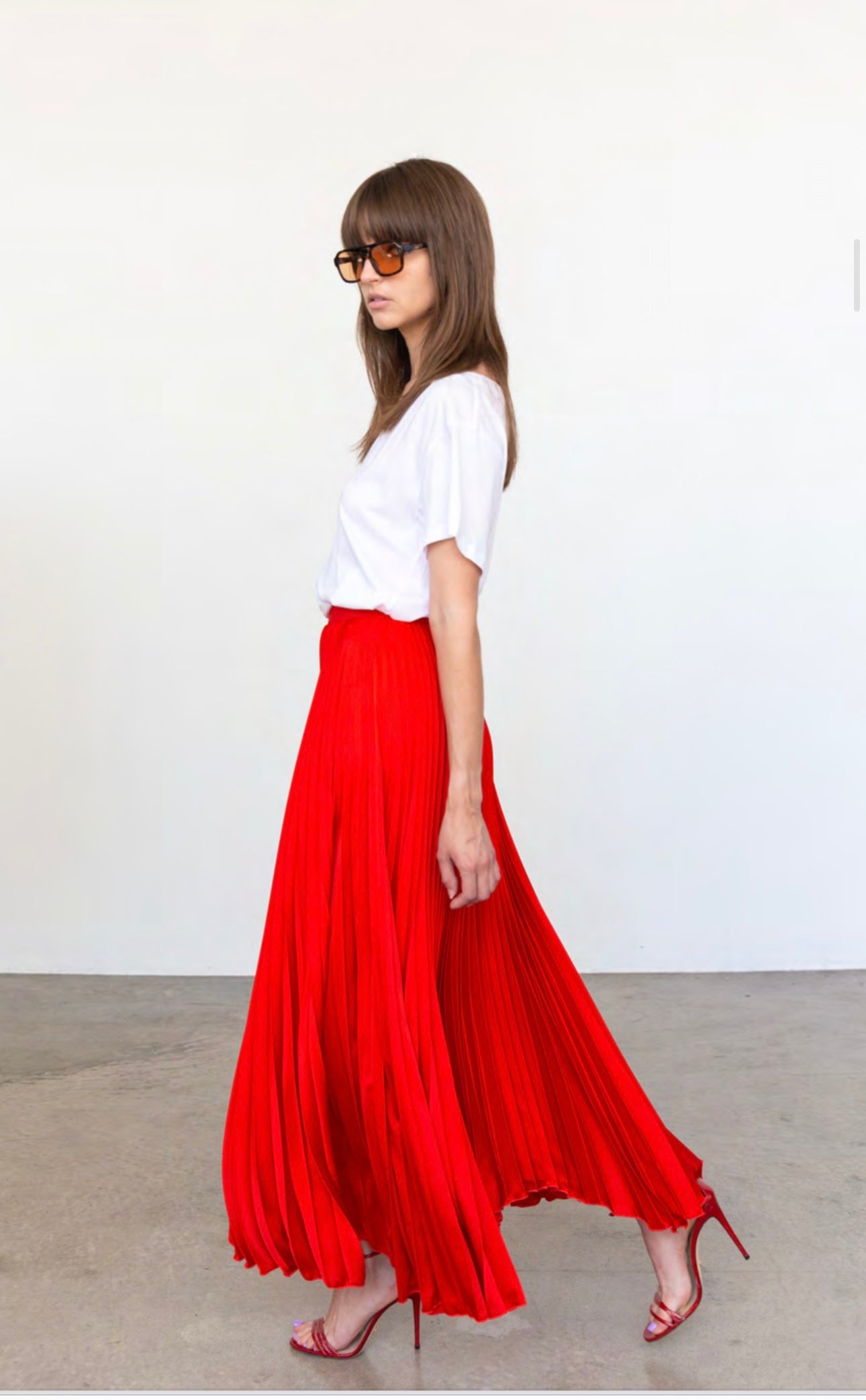 Loyd Ford Benedetto Classic Satin Midi Skirt, Red、mySite、noshort