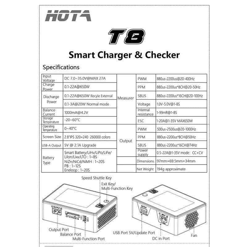 Hota T8 650W 22A 1-8S DC Smart Charger
