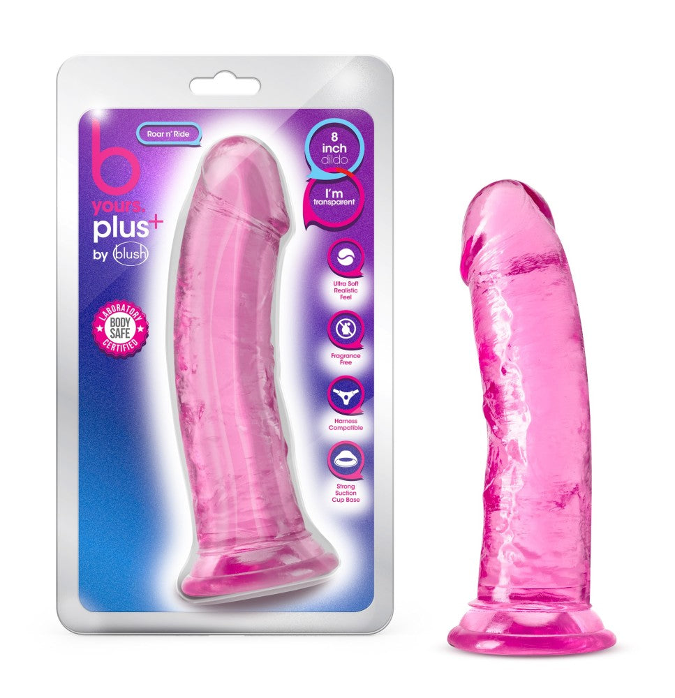 B Yours Plus By Blush® | Roar N' Ride Realistic Pink 8-Inch Long Dildo With Suction Cup Base、mySite、bottomscart