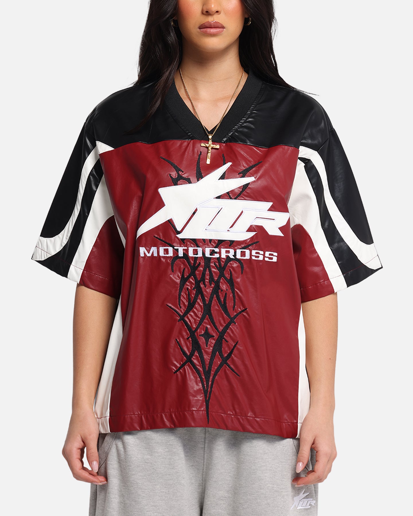 Loiter Vegan Leather Football Top Red/Black、mySite、zt4zffjzw