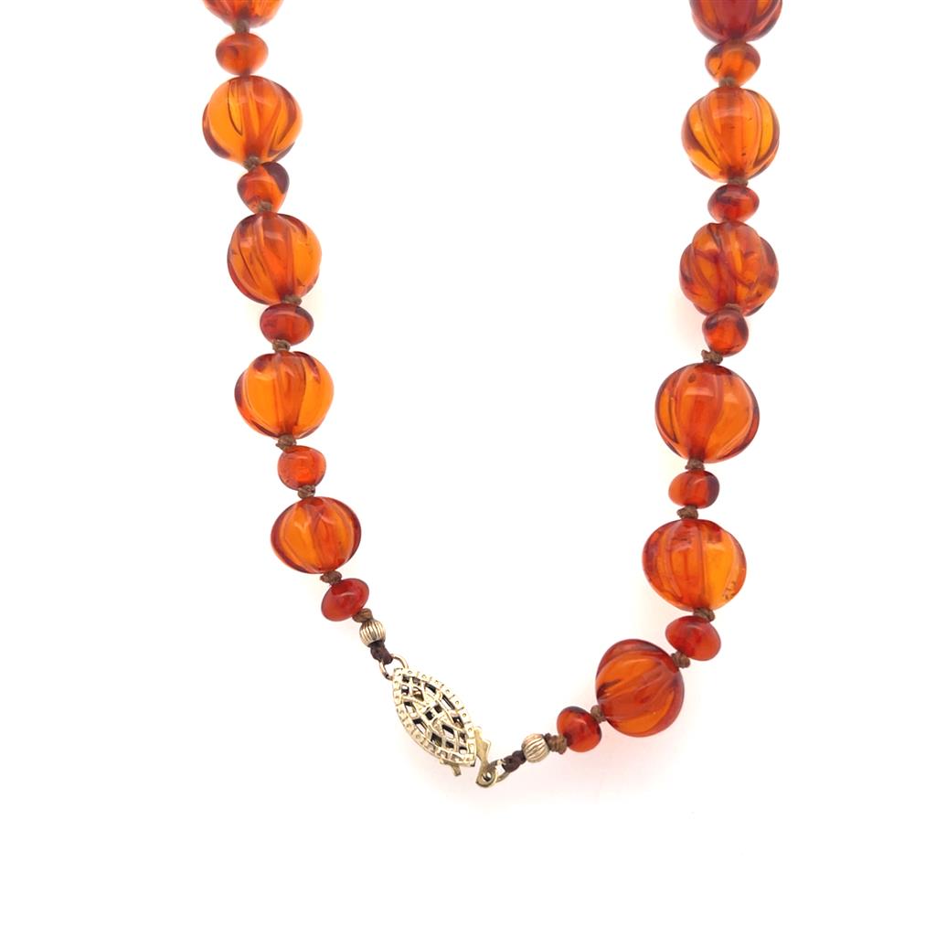  Estate 14K Yellow Gold Filled Amber Bead Necklace