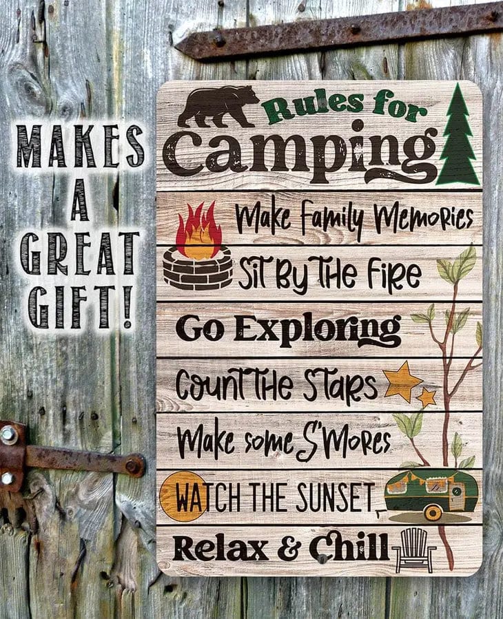 Rules for Camping Inspirational Metal Sign、mySite、g9winljtr