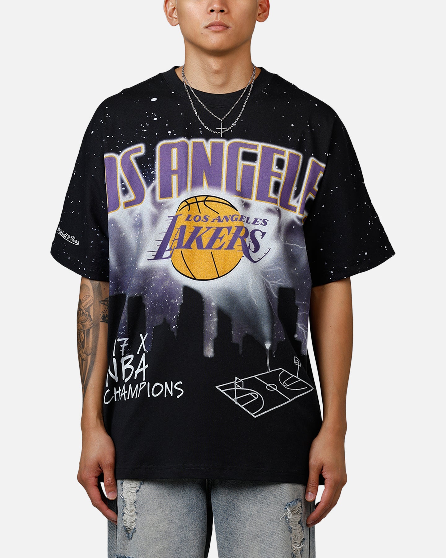 Mitchell & Ness Los Angeles Lakers Skyline T-Shirt Faded Black、mySite、zt4zffjzw
