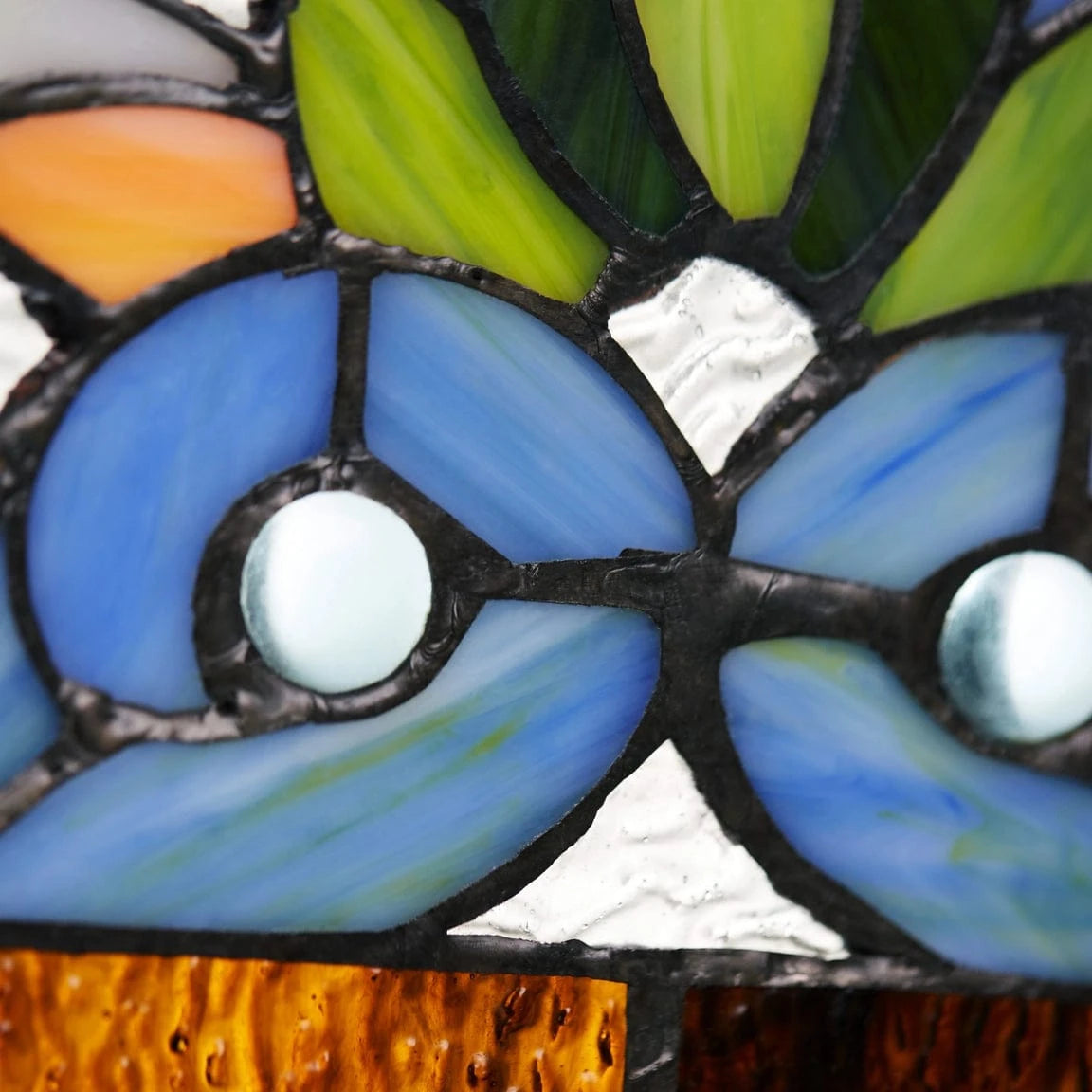 Lani Blue Victorian Stained Glass Window Panel 36H、mySite、g9winljtr