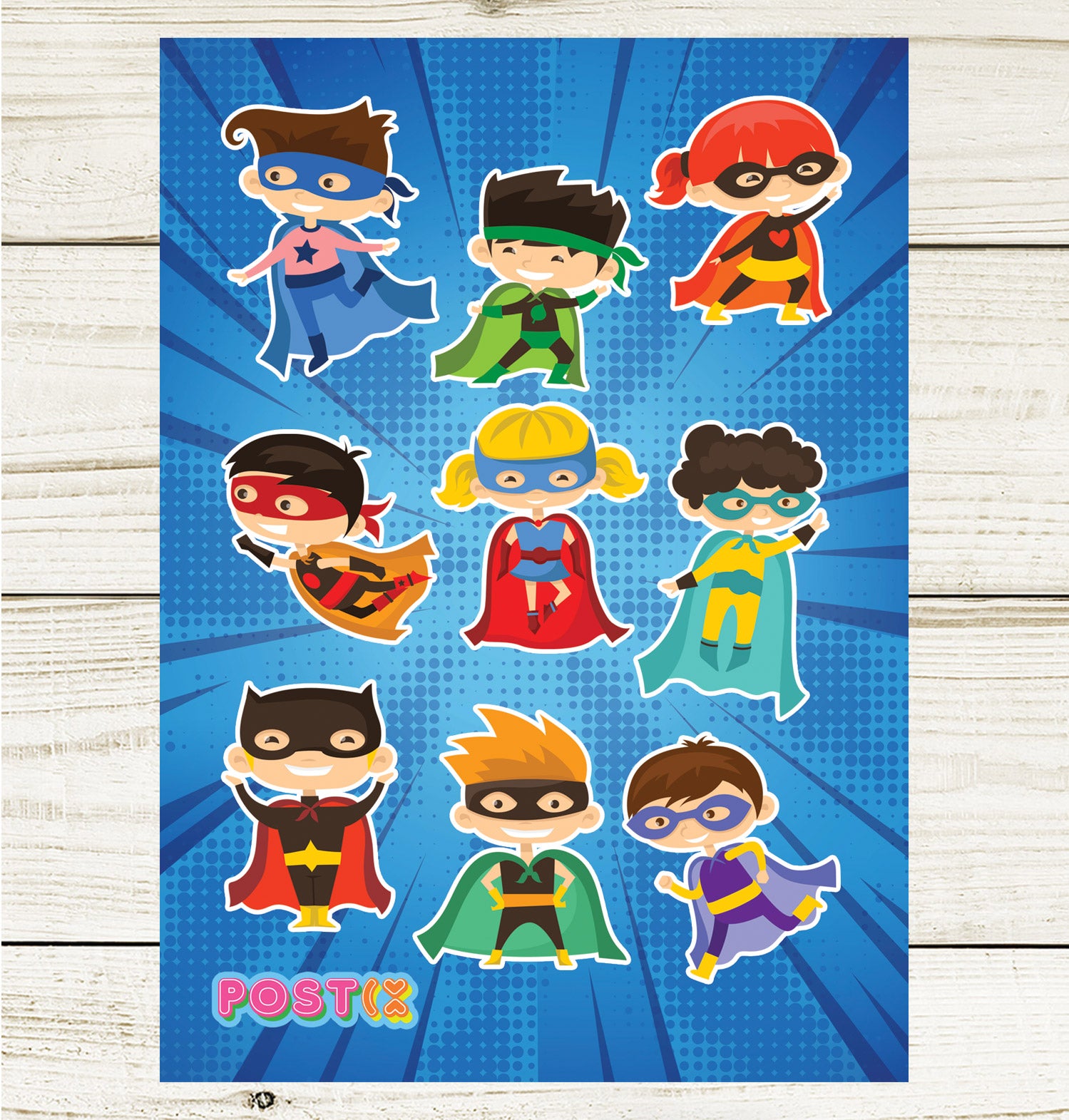  Super Hero Kids Sticker Sheet、mySite、ghnorth
