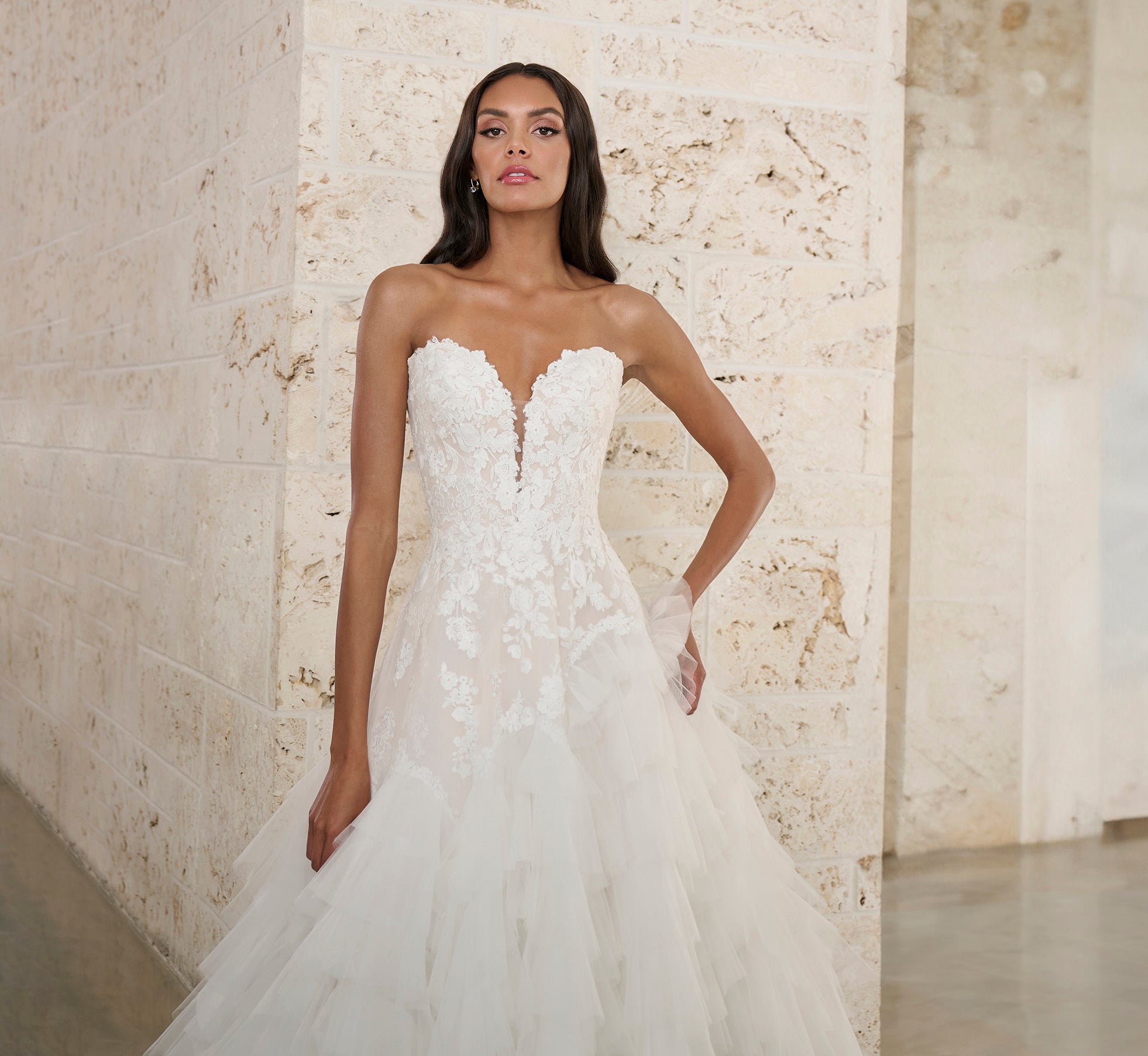 Lace And Tulle Ball Gown With Tulle Ruffles In Ivory French Lilac Nude、mySite、solidvoid