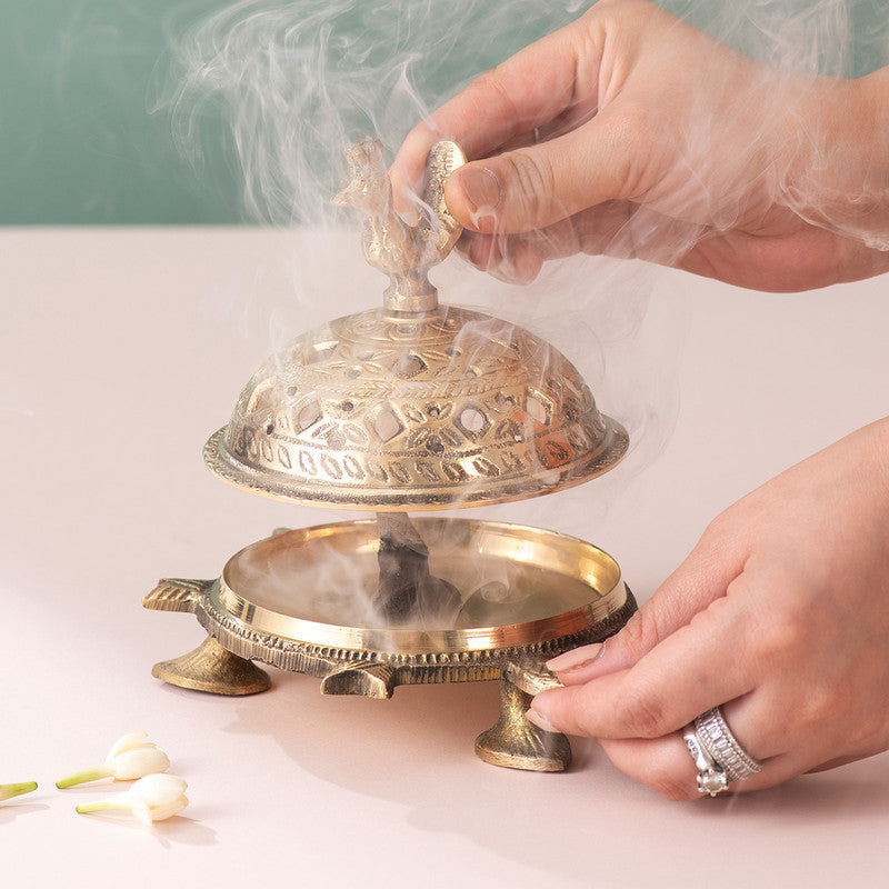 Brass Dhoop Incense Cone Holder | Turtle Design | Golden、mySite、camillekostekn
