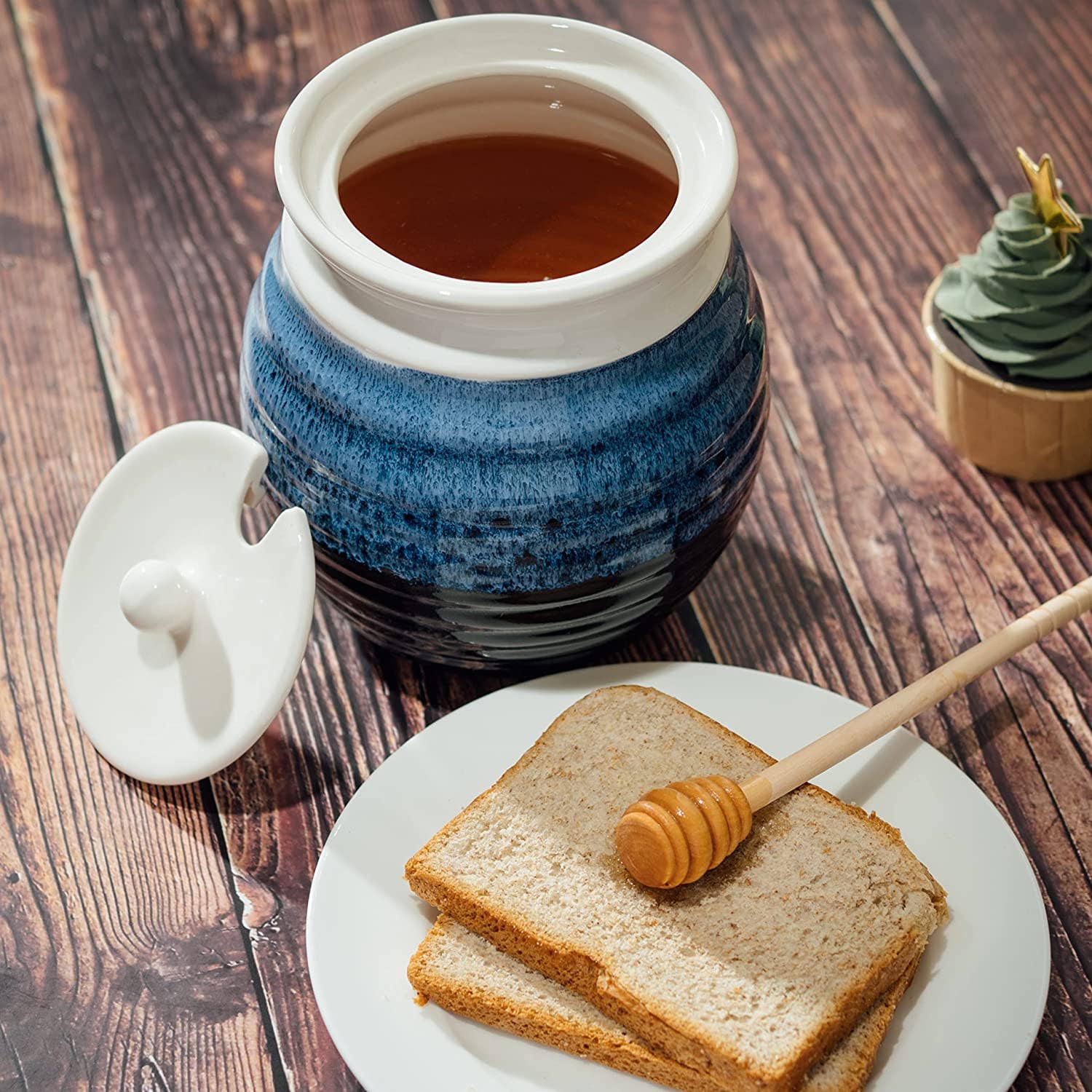 Lagoon Blue Honey Jar and Wooden Dipper、mySite、topwebapps