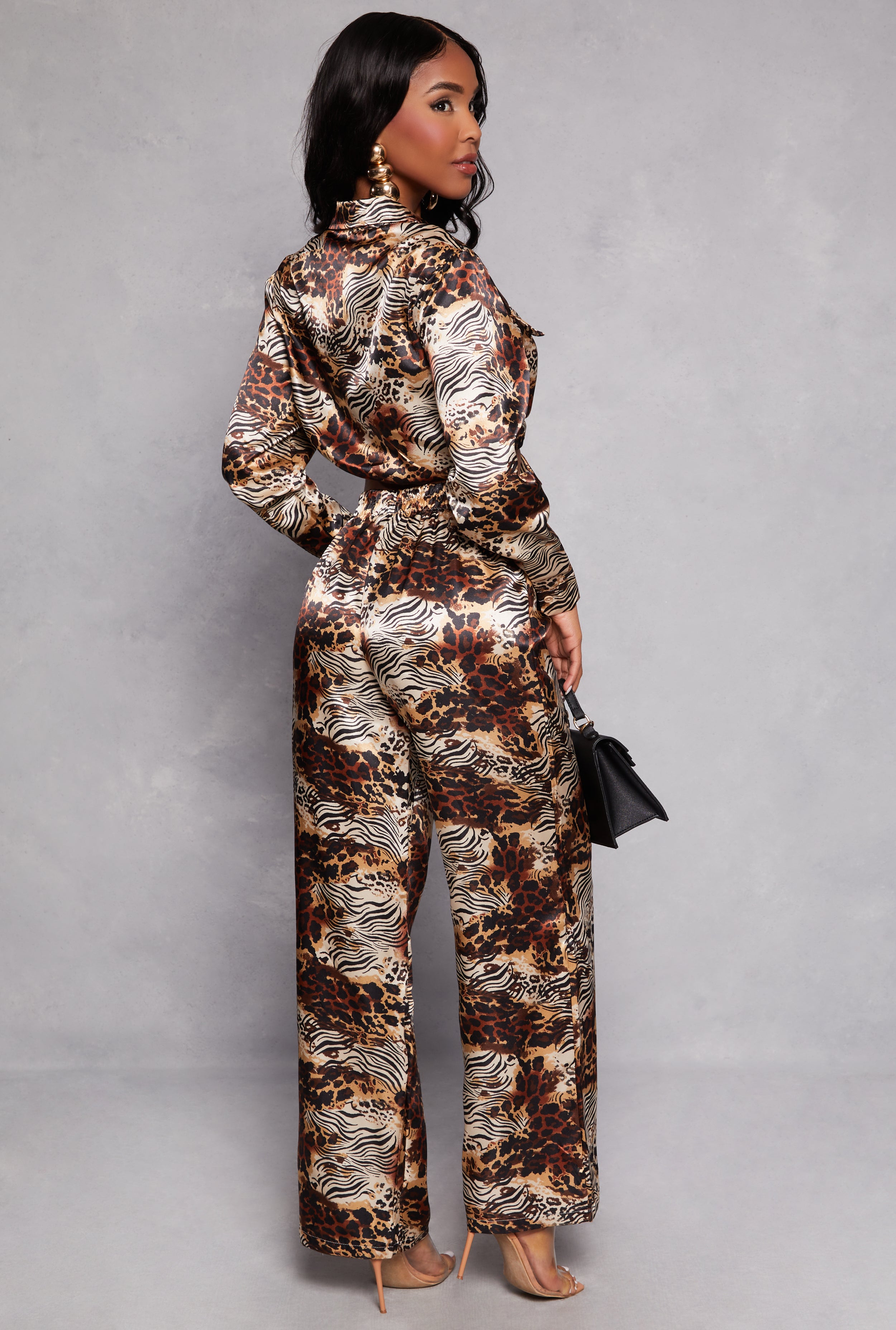 Satin Animal Print Crop Top and Pants Set、mySite、camillekostekn