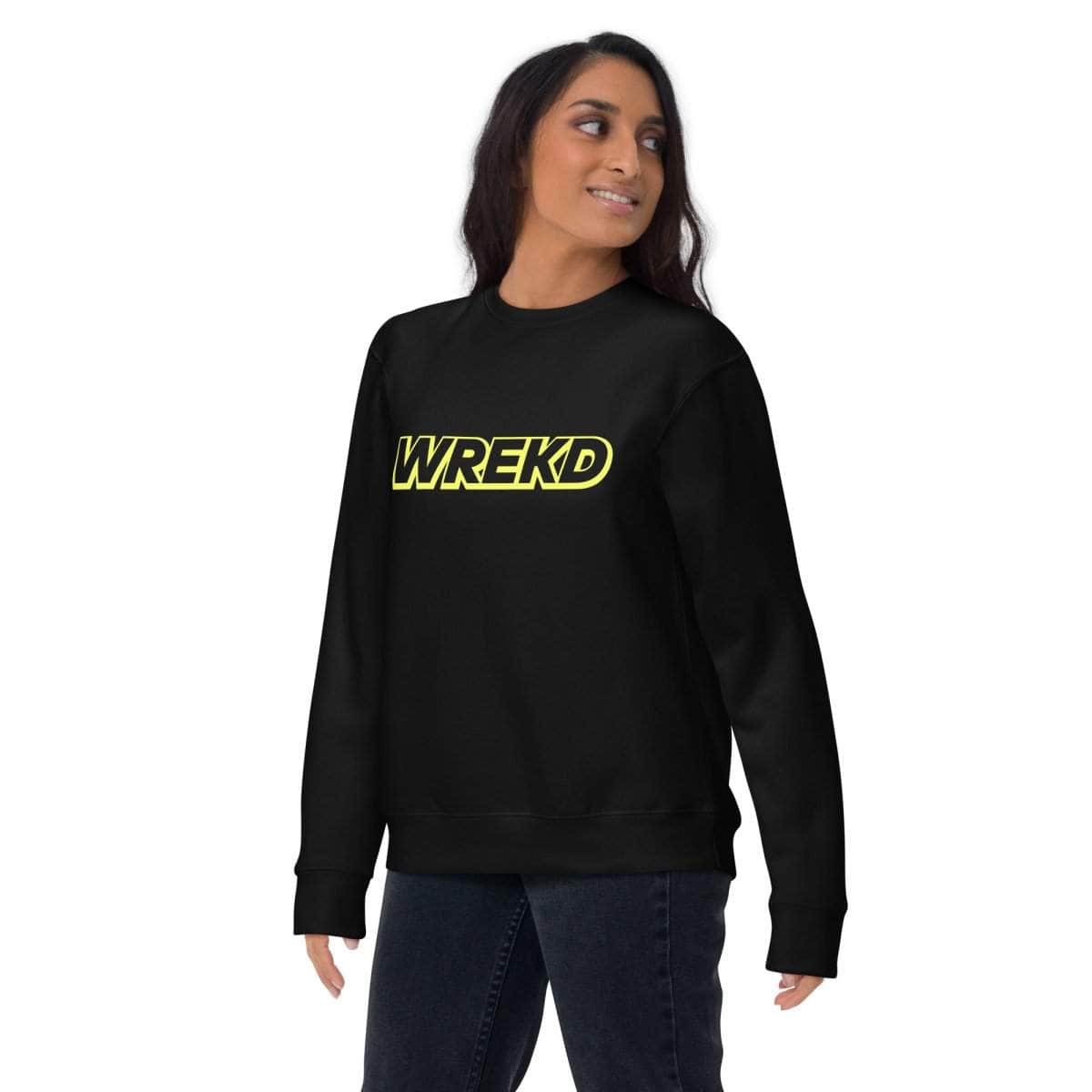  WREKD Yellow on Black Logo Unisex Premium Sweatshirt、mySite、merchandisen