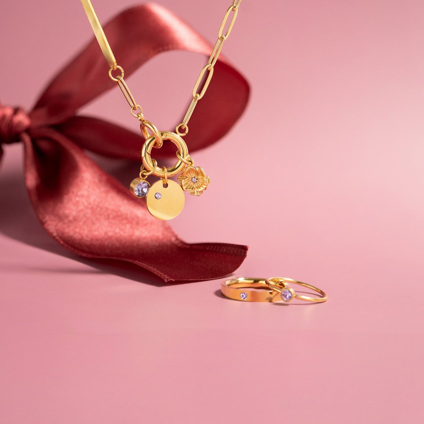 18K Gold PVD Stainless Steel Birthstone Engravable Stacking Ring / ZRJ1004、mySite、dreamappss