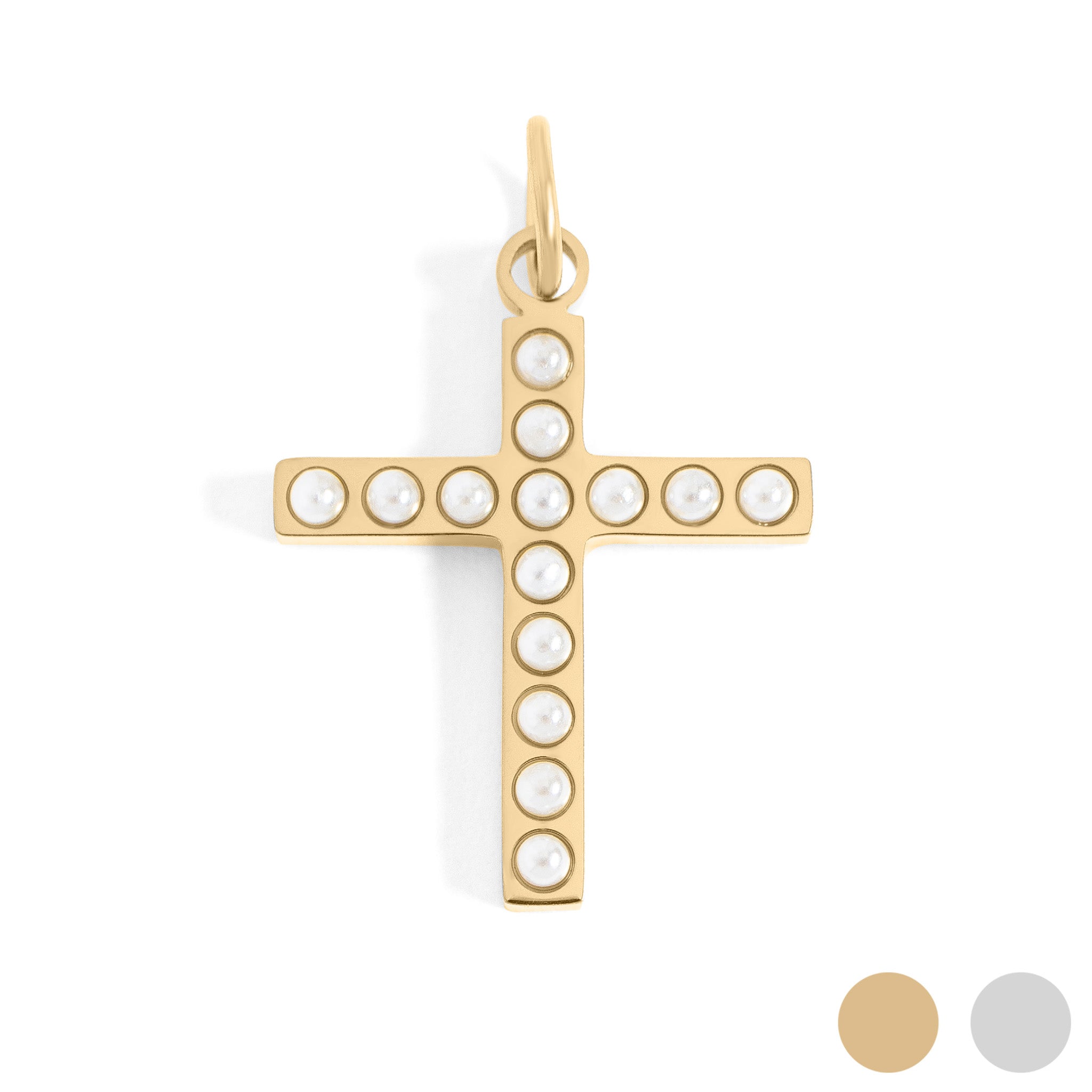 18K Gold PVD Stainless Steel Pearl Cross Charm / PDL0252、mySite、dreamappss