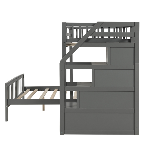 Twin over Full Loft Bed with Staircase,Gray(OLD SKU:SM000107AAE)、、casual