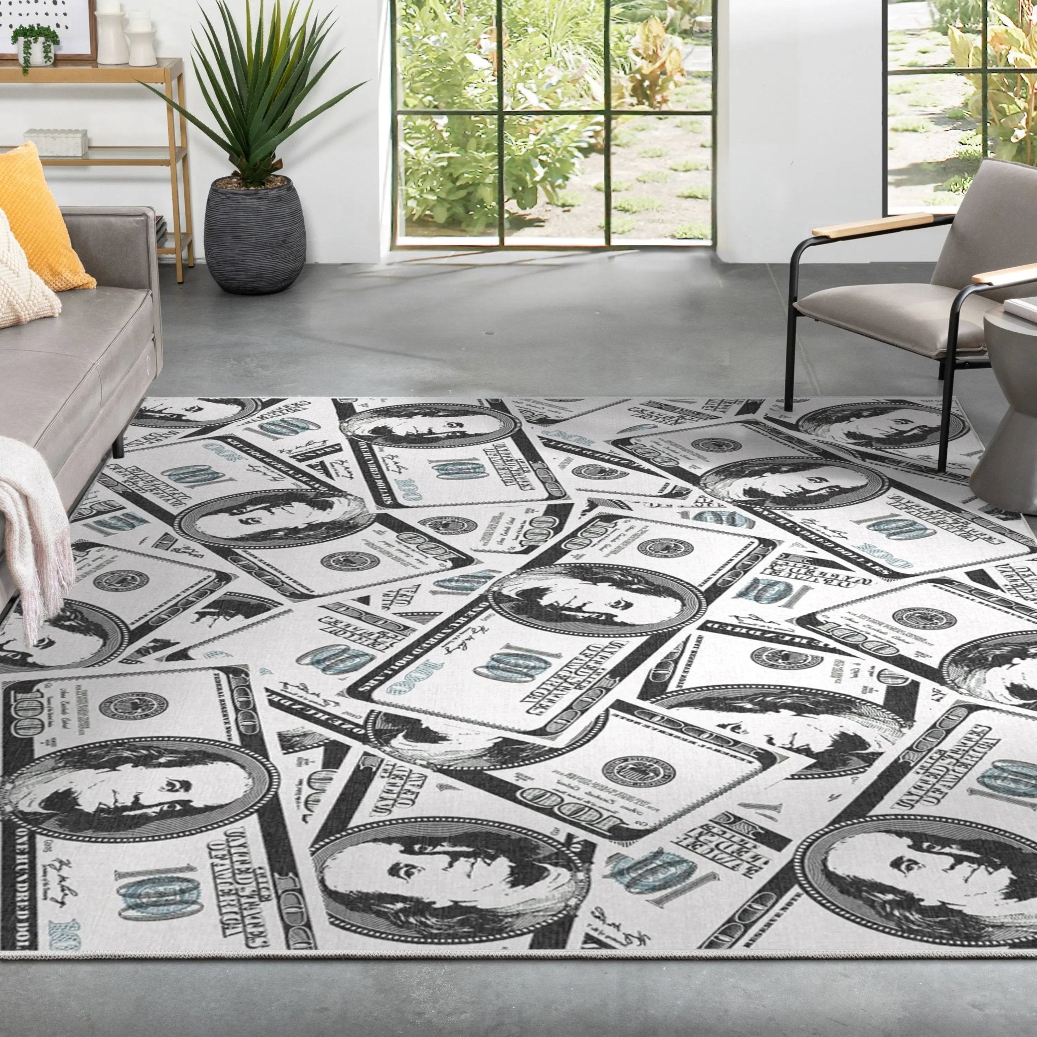 Hundred Dollar Bill Stacked Green Novelty Runner Flat-Weave Rug、mySite、gigharbornorthrealestate