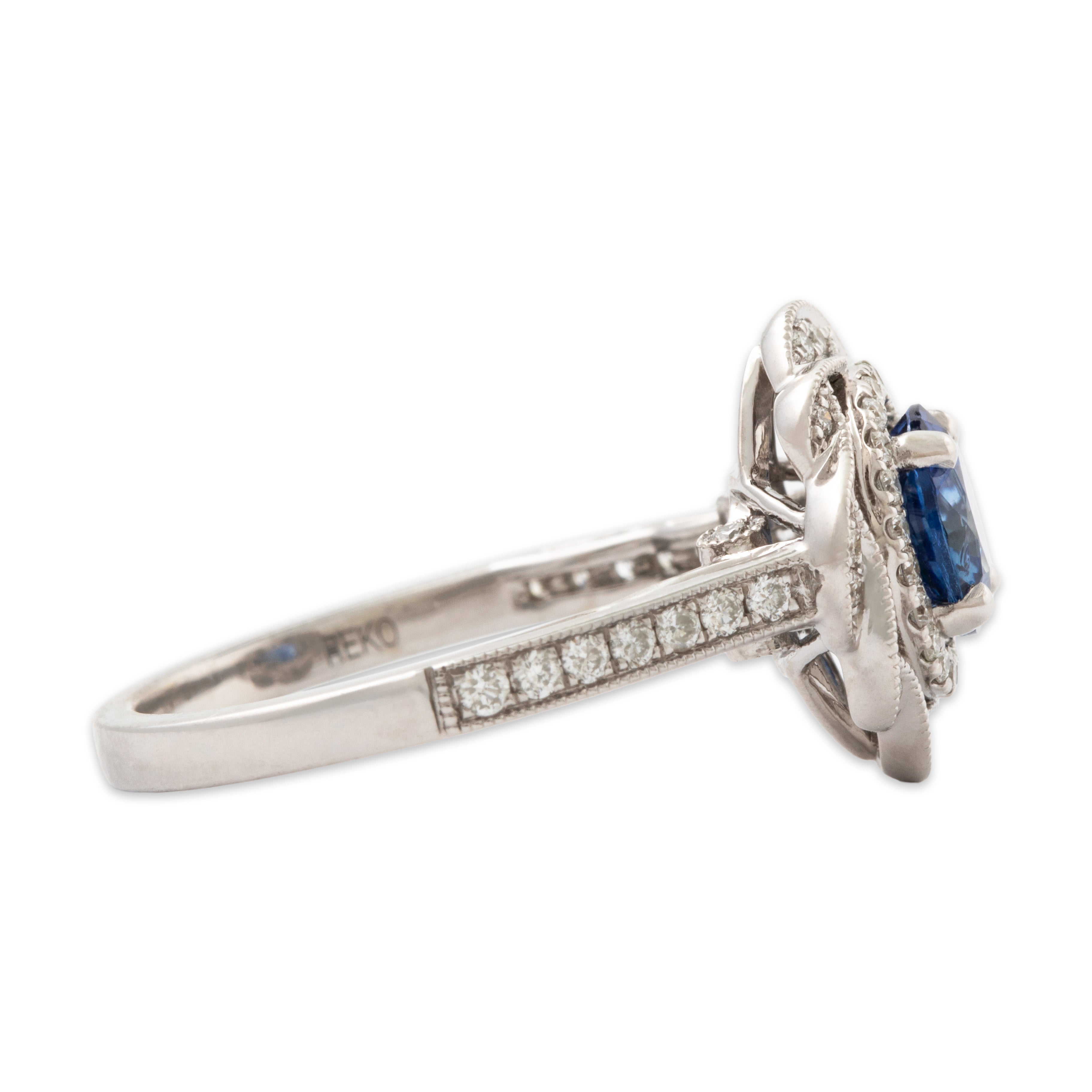 Vintage 14k White Gold 1.15ct Sapphire .336cttw Diamond Double Halo Ring 6.50、mySite、hinf8tx79