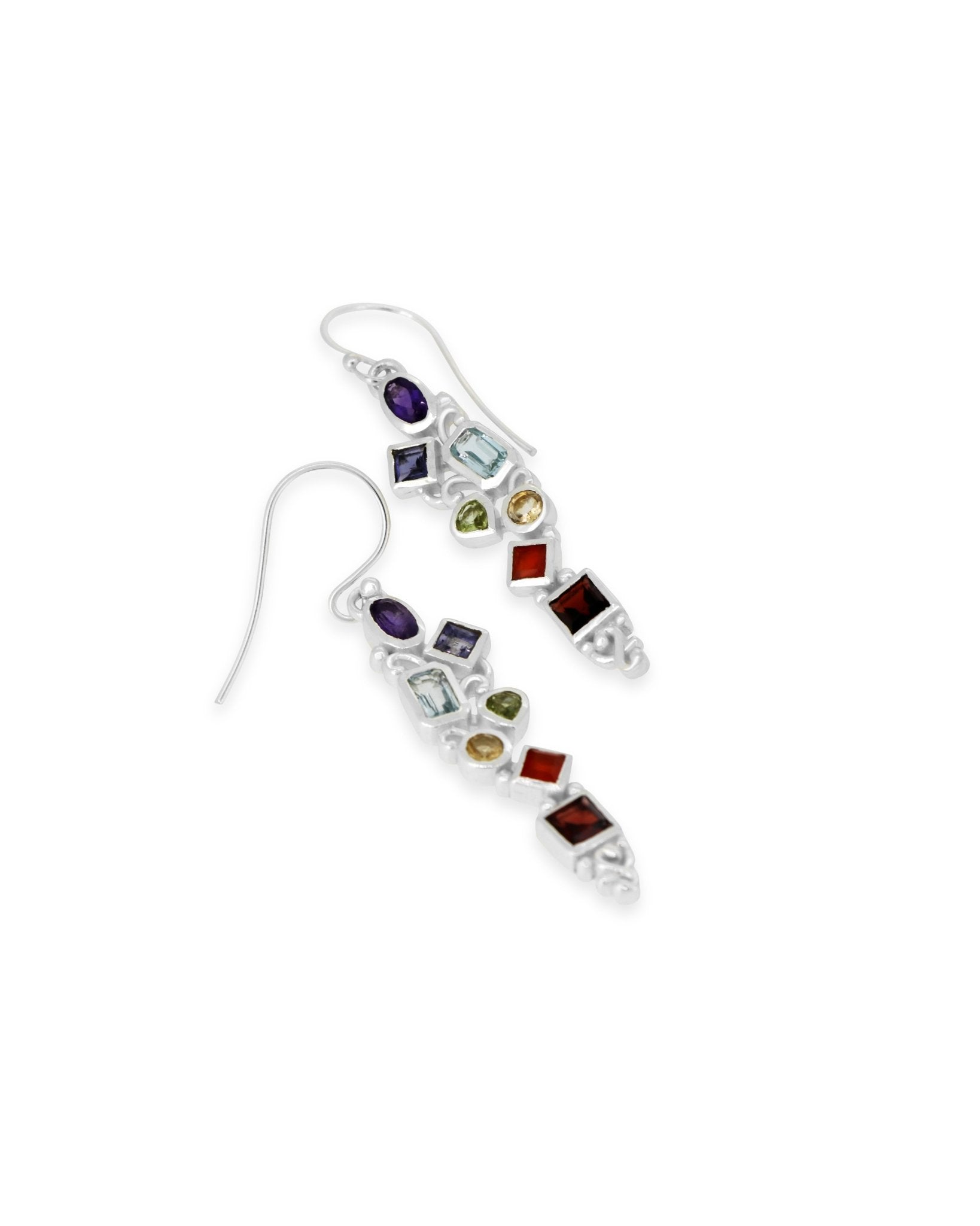 Mixed Geometry Chakra Rainbow Sterling Silver Earrings、mySite、topwebapps