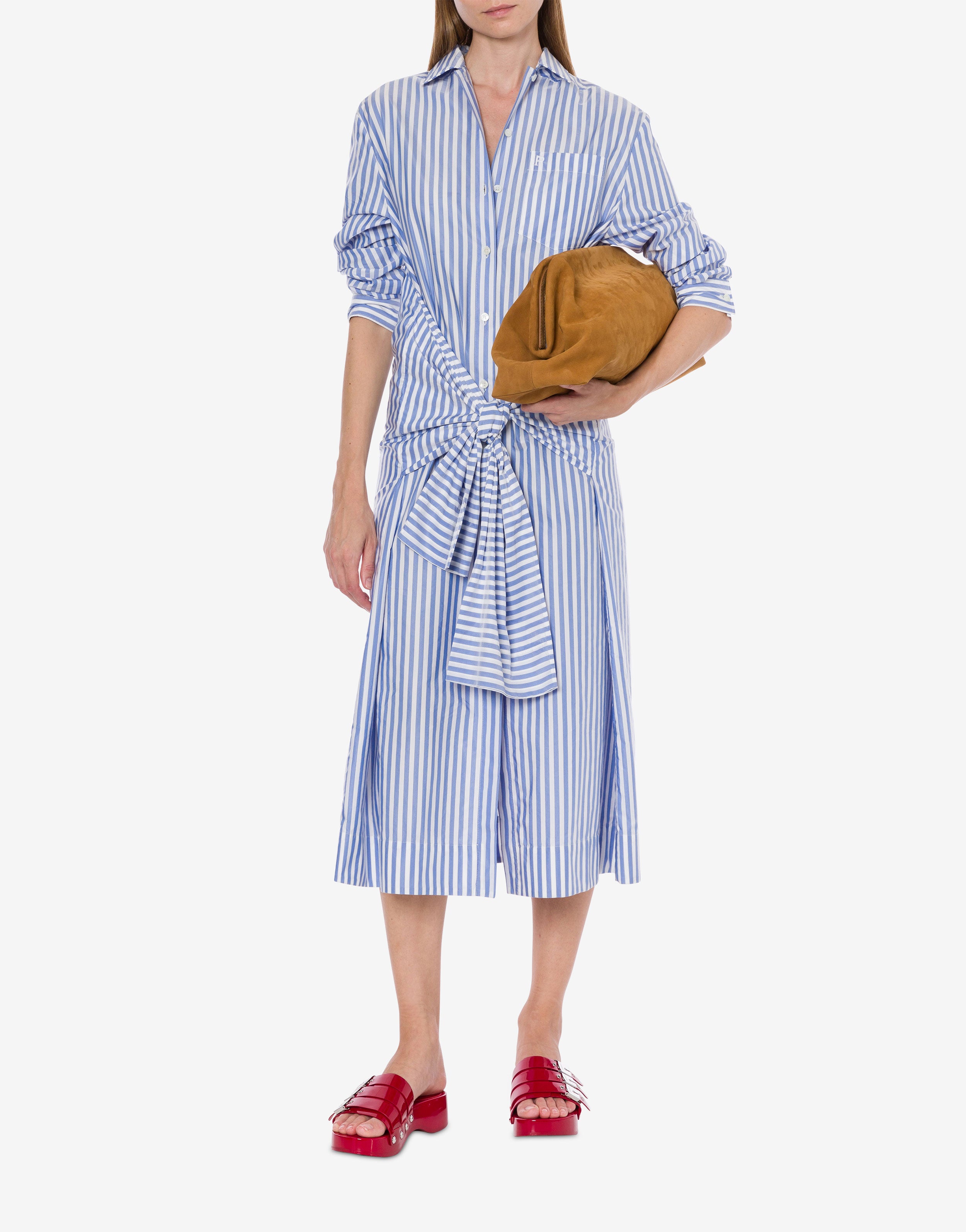 Abito longuette in cotone rigato con maniche camicia、mySite、aoinhome