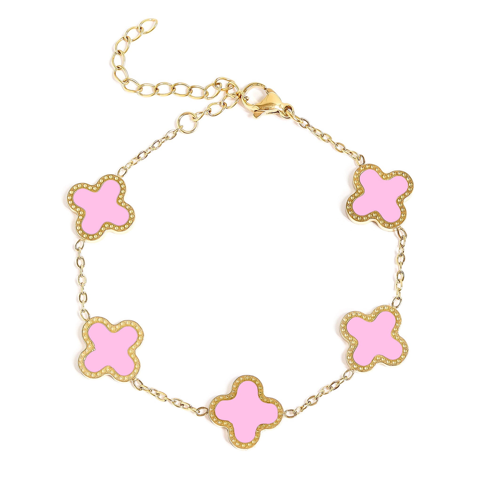 18K Gold PVD Stainless Steel Lucky Clover Charm Bracelet / BRJ1008、mySite、dreamappss