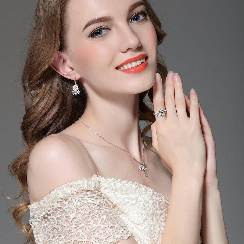 Pink Cherry Blossom Daisy Jewelry Set-Sterling Silver-Pretty in Pink、mySite、g9winljtr