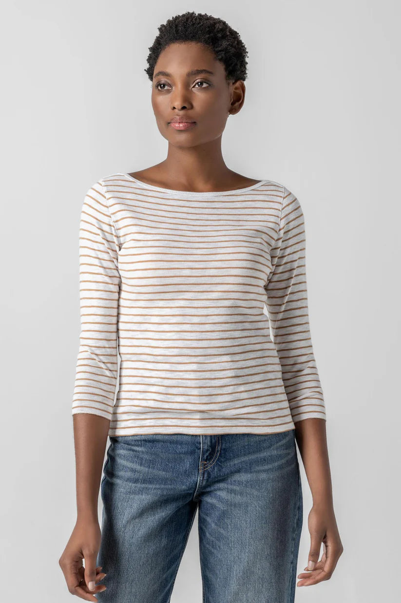 Lilla P Striped 3/4 Sleeve Boatneck、mySite、noshort