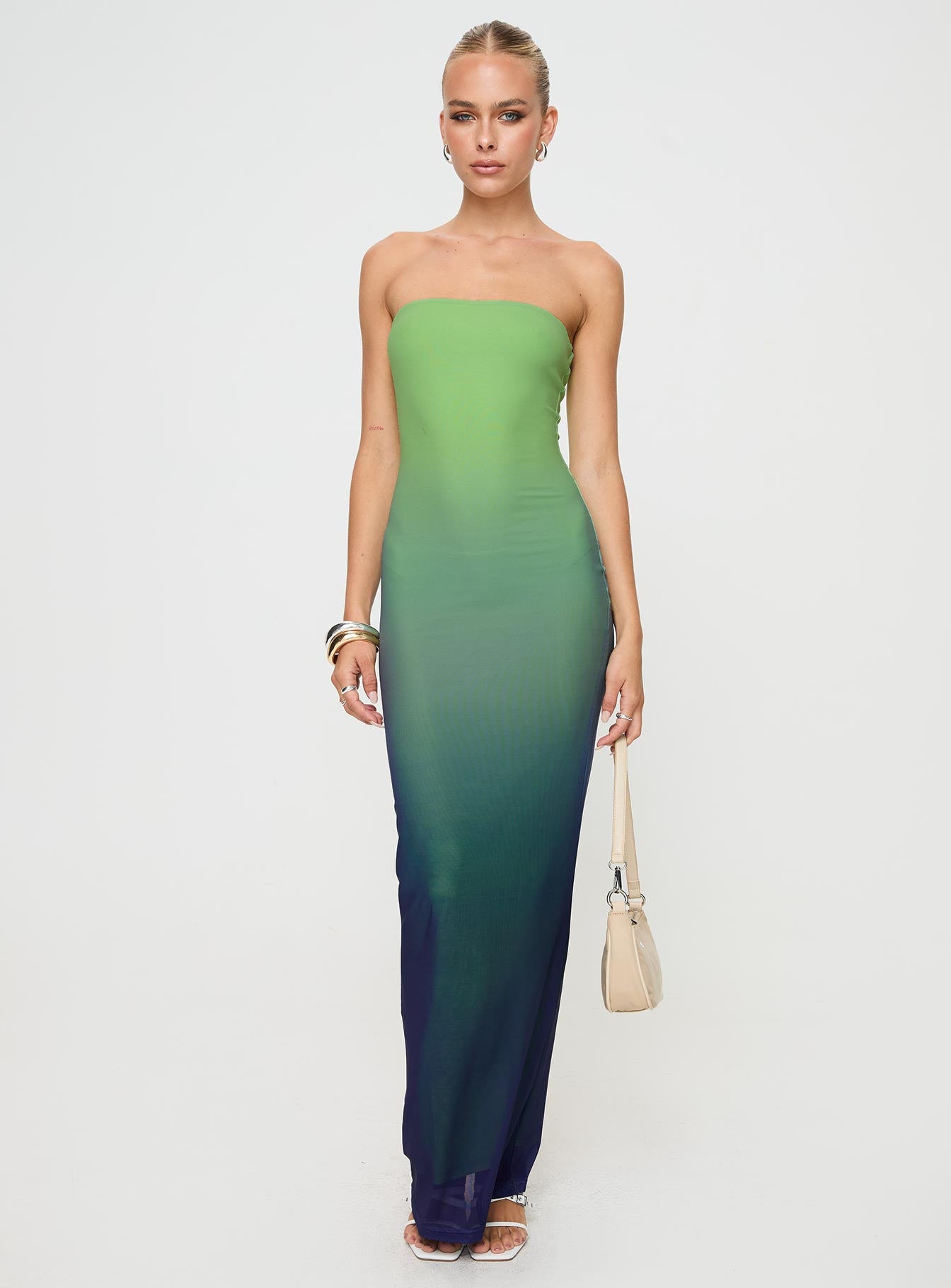 Stolen Love Strapless Maxi Dress Blue / Green Ombre、mySite、solidvoid