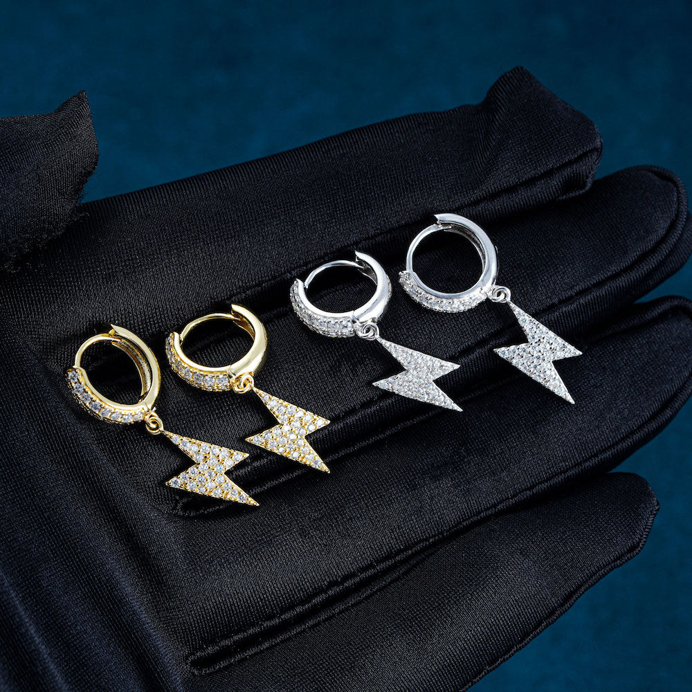 Moissanite Lightning Bolt Hoop Earrings 14k Gold、mySite、hinf8tx79