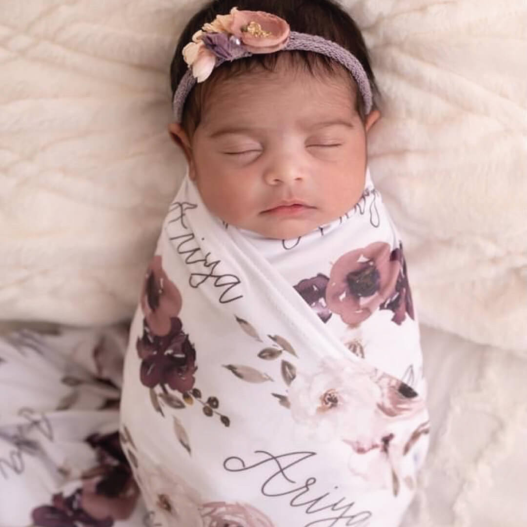  Demi's Dusty Purple Floral Personalized Baby Name Swaddle、mySite、layawaytickets