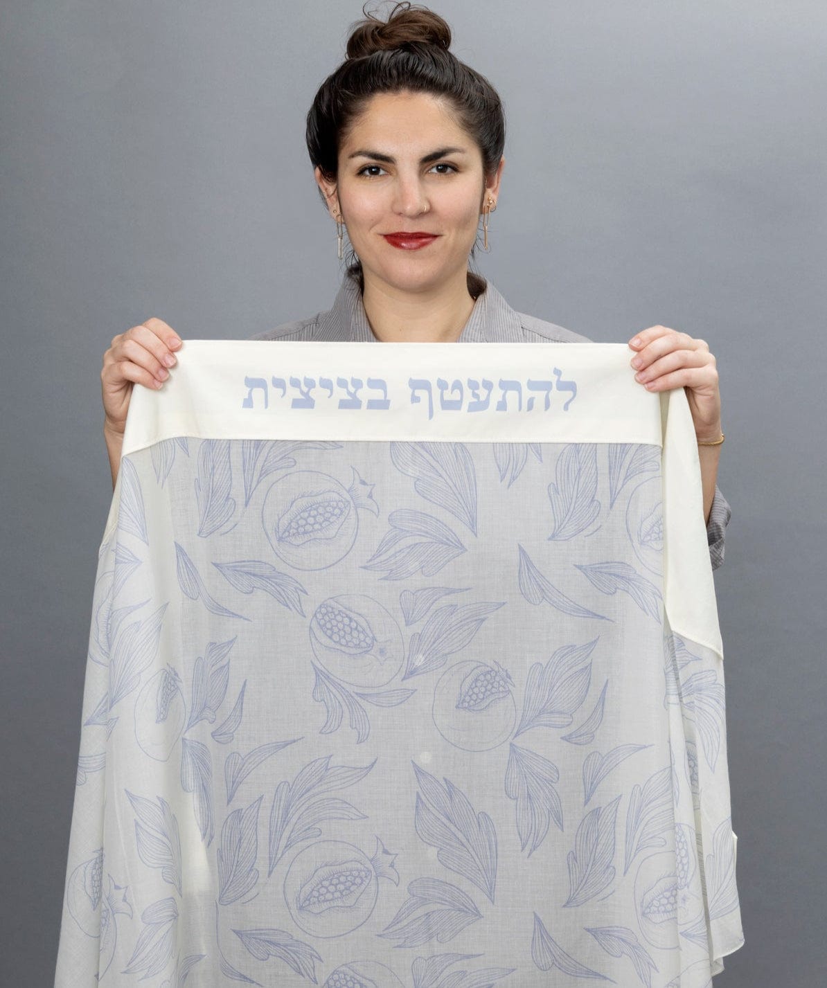 Pale Blue and White Ink Pomegranates Cotton Tallit、mySite、topwebapps