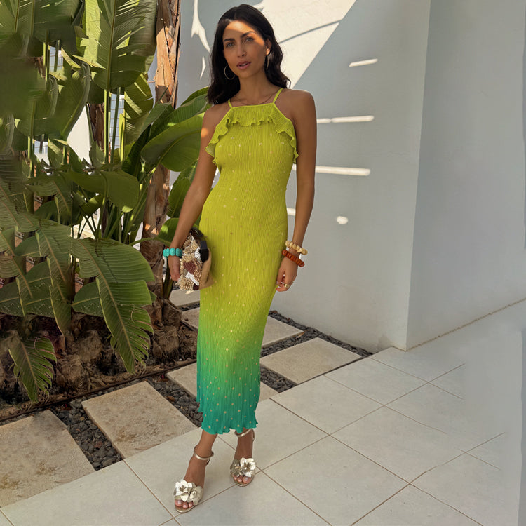 Lime Ombre Plisse Claudia Dress、mySite、solidvoid