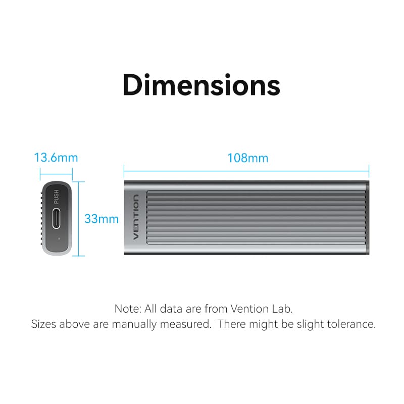 Vention M.2 NVMe & SATA SSD Enclosure (USB 3.2 Gen 2-C) with Heat Sink Gray Aluminum Alloy Type、mySite、fannypackpong