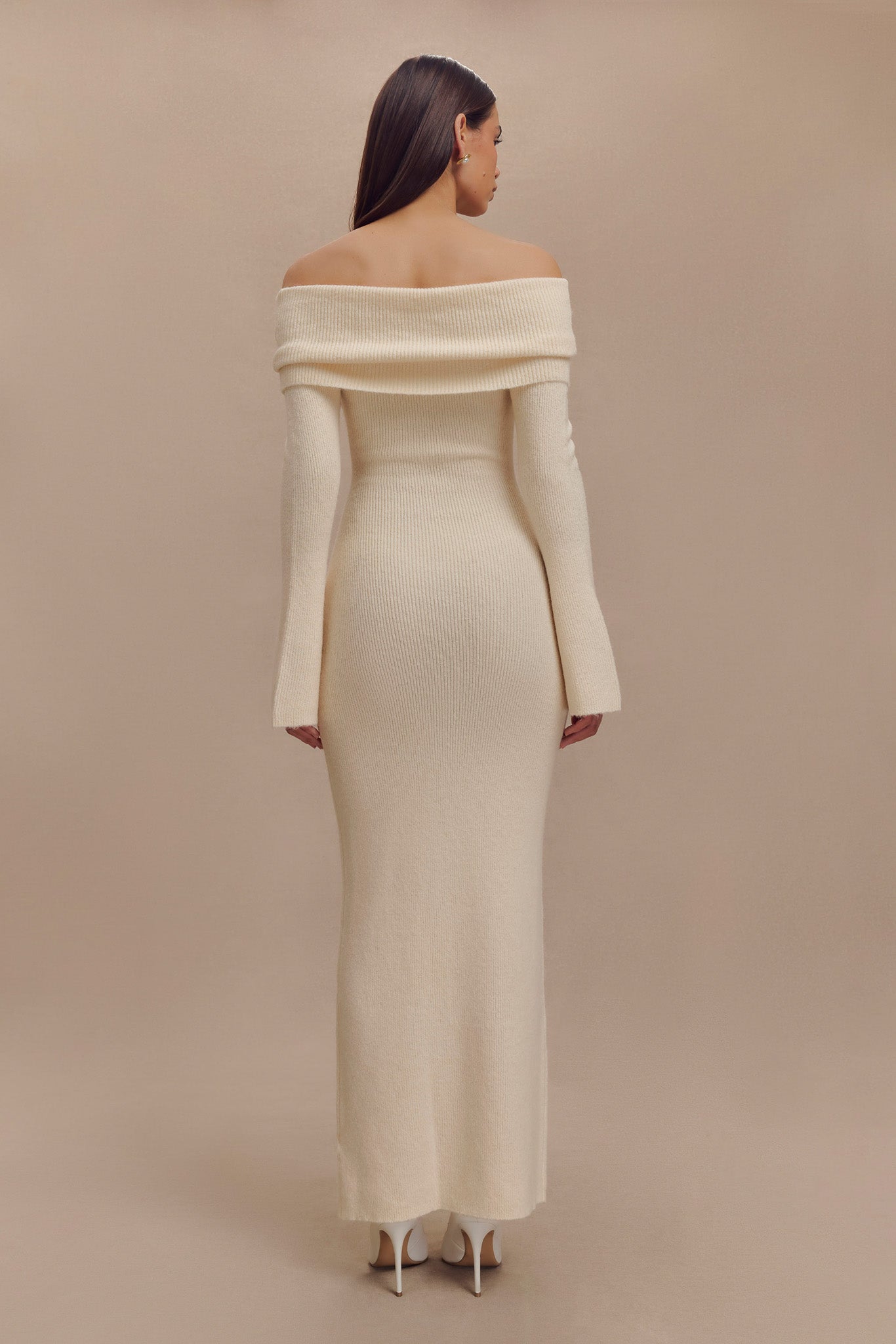 Katherine Off Shoulder Knit Maxi Dress - Ivory、mySite、solidvoid