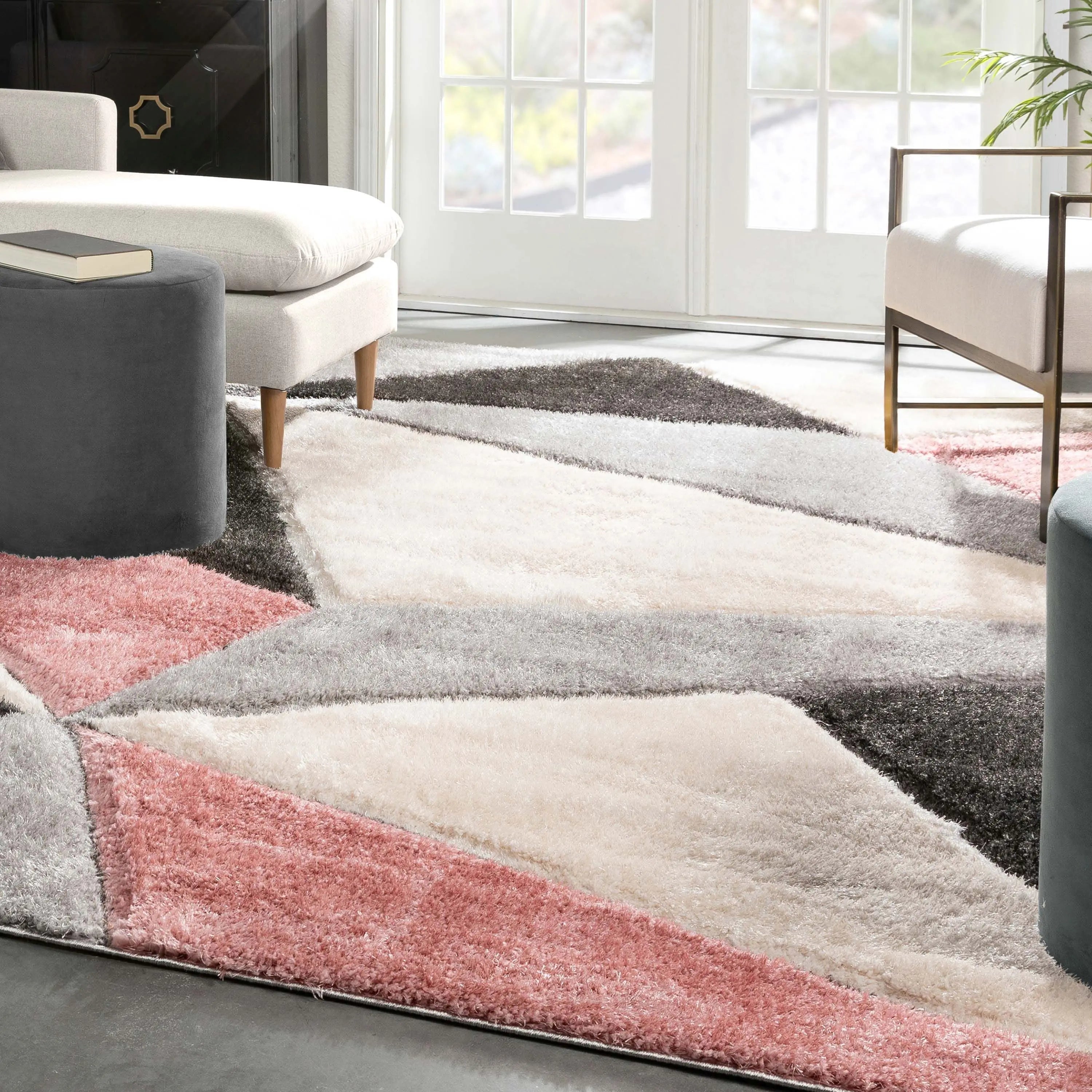Venice Blush Modern Geometric 3D Textured Shag Rug、mySite、gigharbornorthrealestate