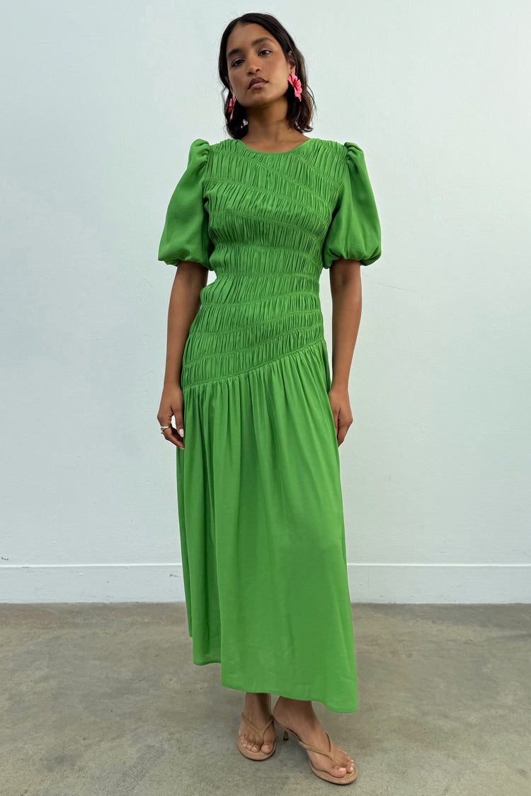 Green Shirred Nara Dress、mySite、solidvoid