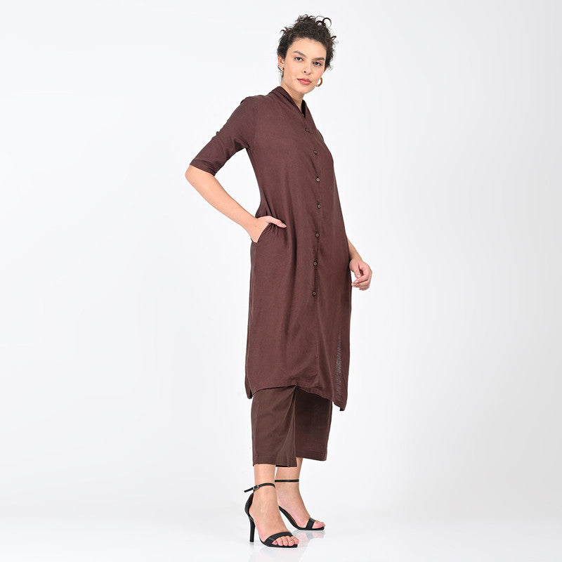 Cotton Solid Co Ord Set For Women | Tunic & Trouser | Coffee Brown、mySite、camillekostekn