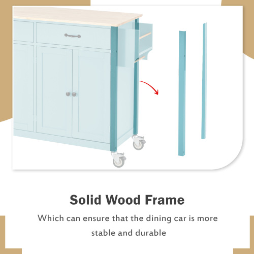 Kitchen Island Cart with Solid Wood Top and Locking Wheels,54.3 Inch Width,4 Door Cabinet and Two Drawers,Spice Rack, Towel Rack (White)、、casual