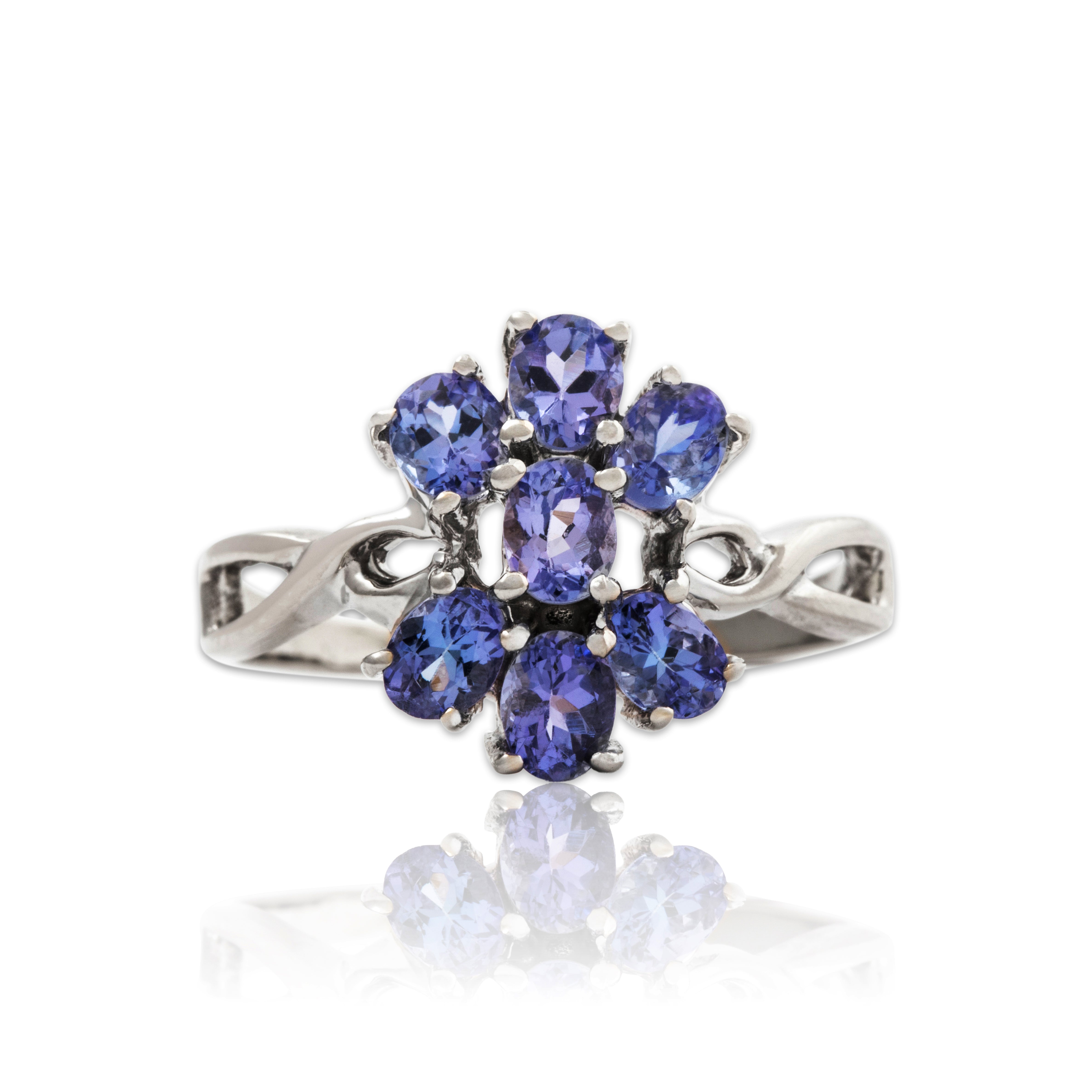 Vintage 14k White Gold 1.4cttw Tanzanite Floriform Ring 8、mySite、hinf8tx79