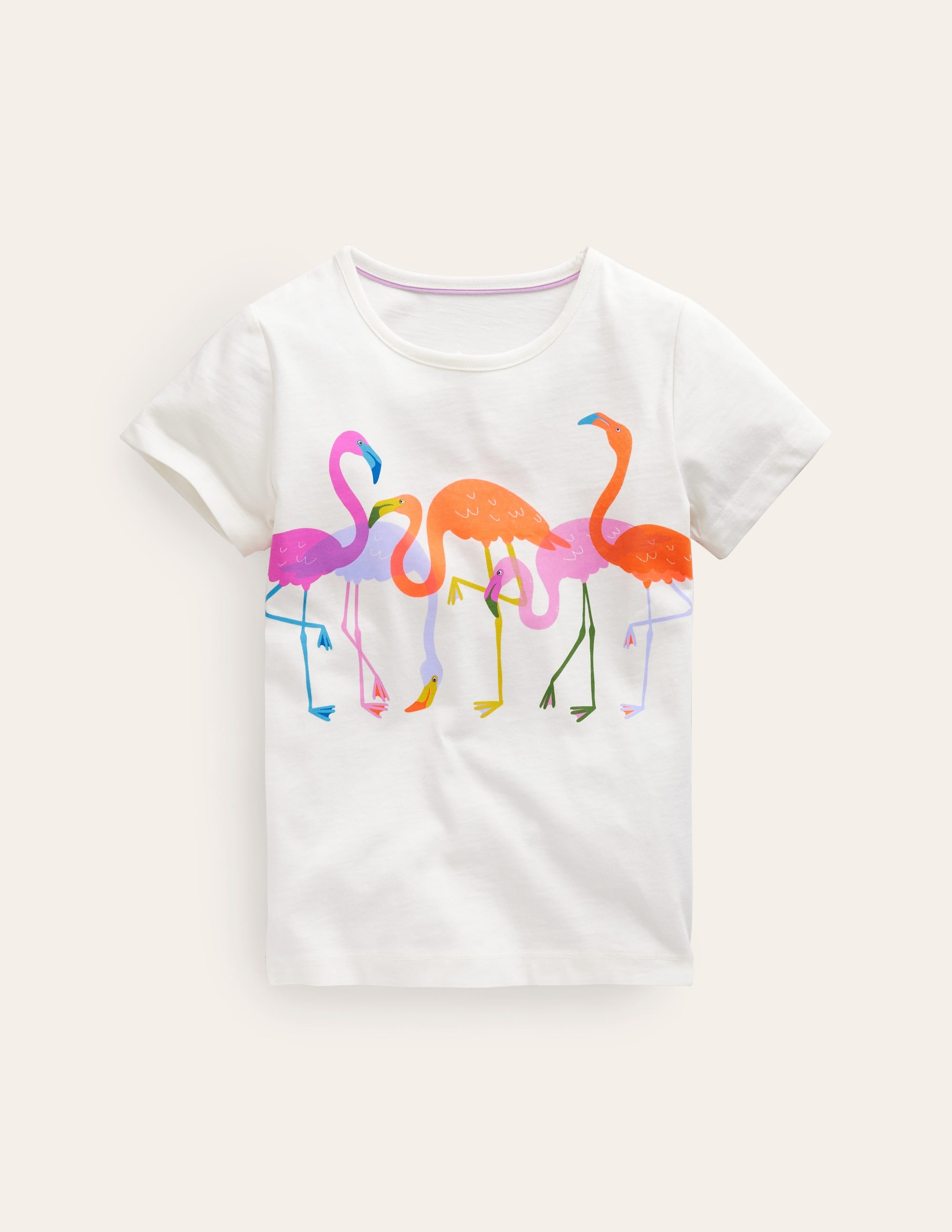  Printed Graphic T-Shirt-Ivory Flamingos、mySite、ashleygrahame