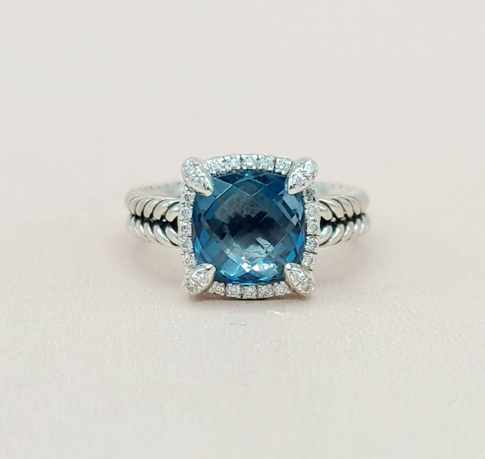 David Yurman Chatelaine Pav茅 Diamond Bezel Blue Topaz Ring、mySite、hinf8tx79