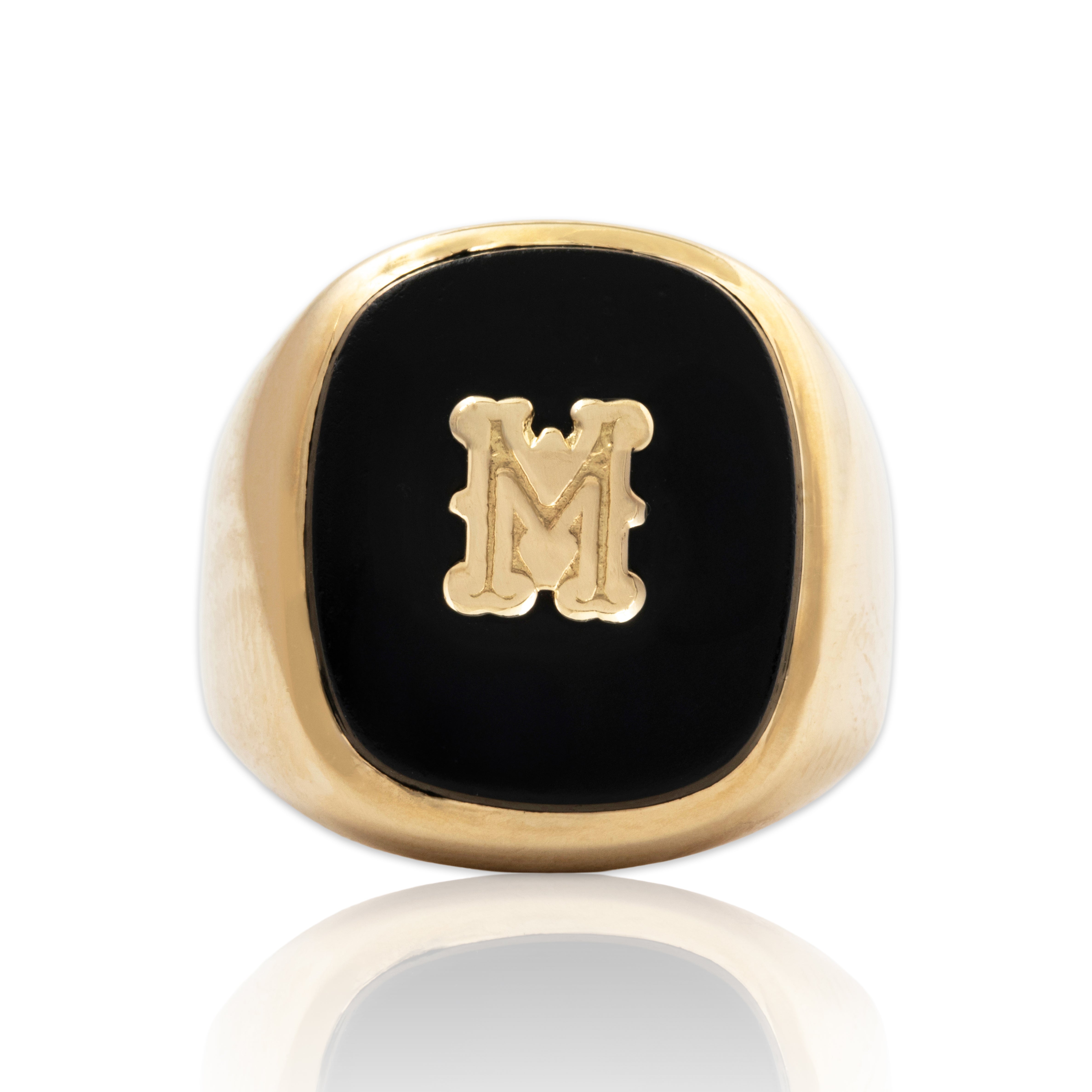 Vintage 10k Yellow Gold 3.6ct Onyx Initial M Signet Ring 5.25、mySite、hinf8tx79