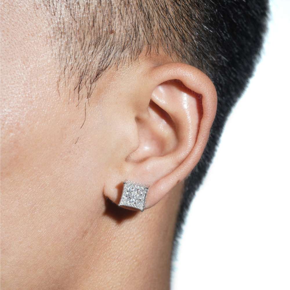 Side Halo Square Moissanite Earrings 14K Gold、mySite、hinf8tx79