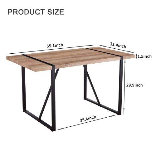 Rustic Industrial Rectangular Wood Dining Table For 4-6 Person, With 1.5" Thick Engineered Wood color Tabletop and Black Metal Legs,Desk For Kitchen Dining Living Room, 55.1" x 31.4"x 29.9"1529W115172、、casual