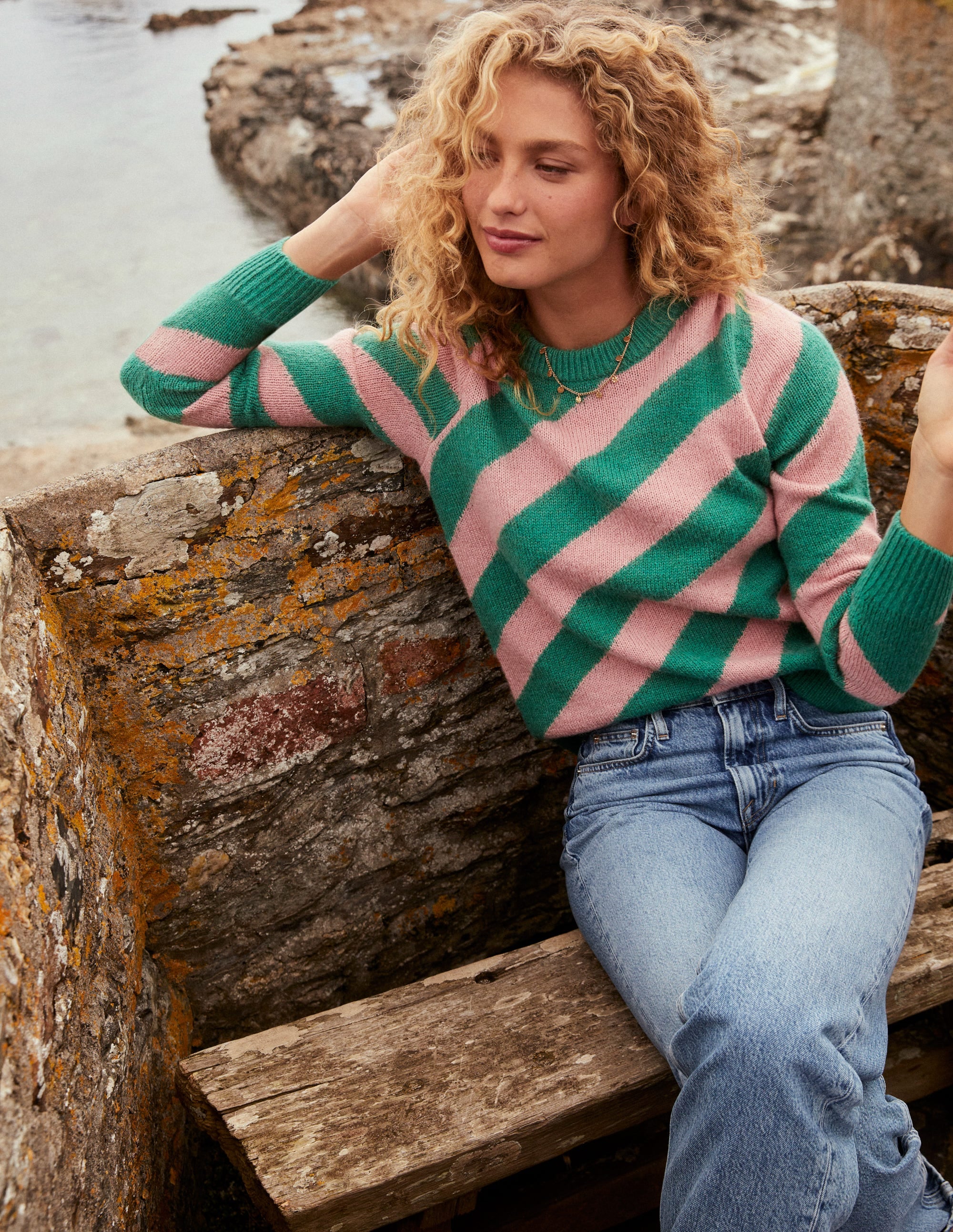  Fluffy Diagonal Stripe Jumper-Party Pink, Rich Emerald Green、mySite、ashleygrahame