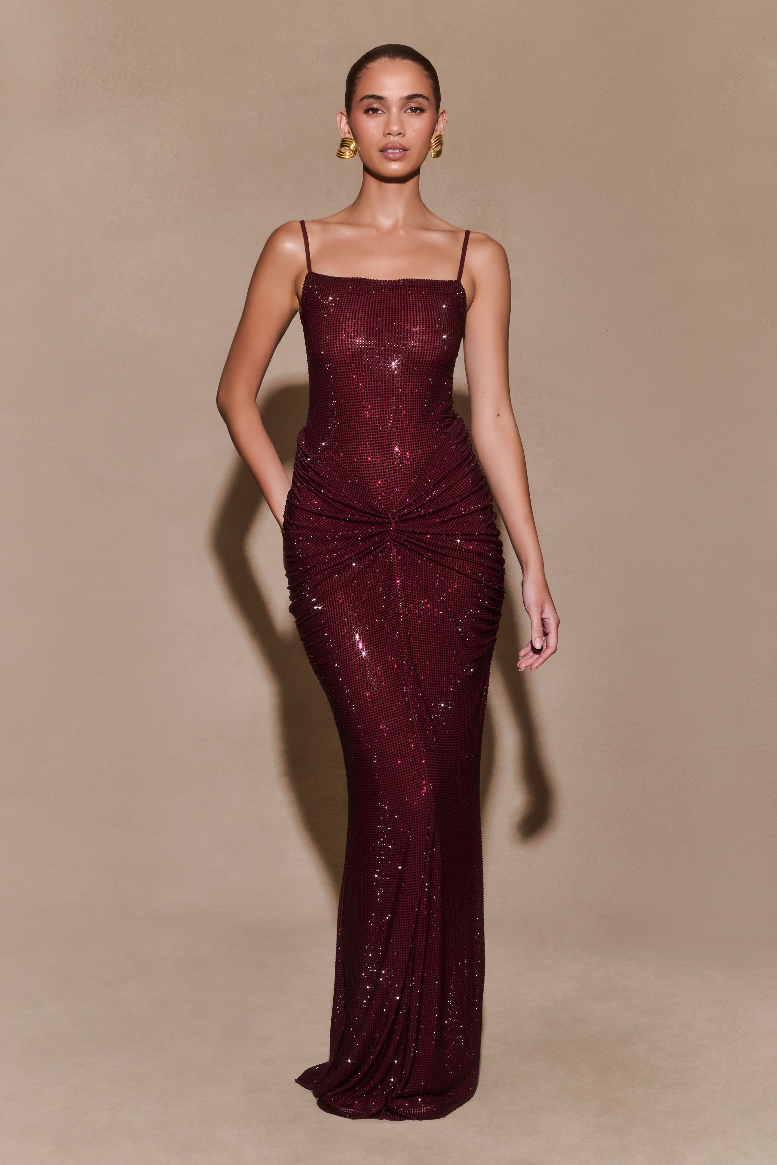 Roisin Diamante Satin Maxi Dress - Mahogany、mySite、solidvoid