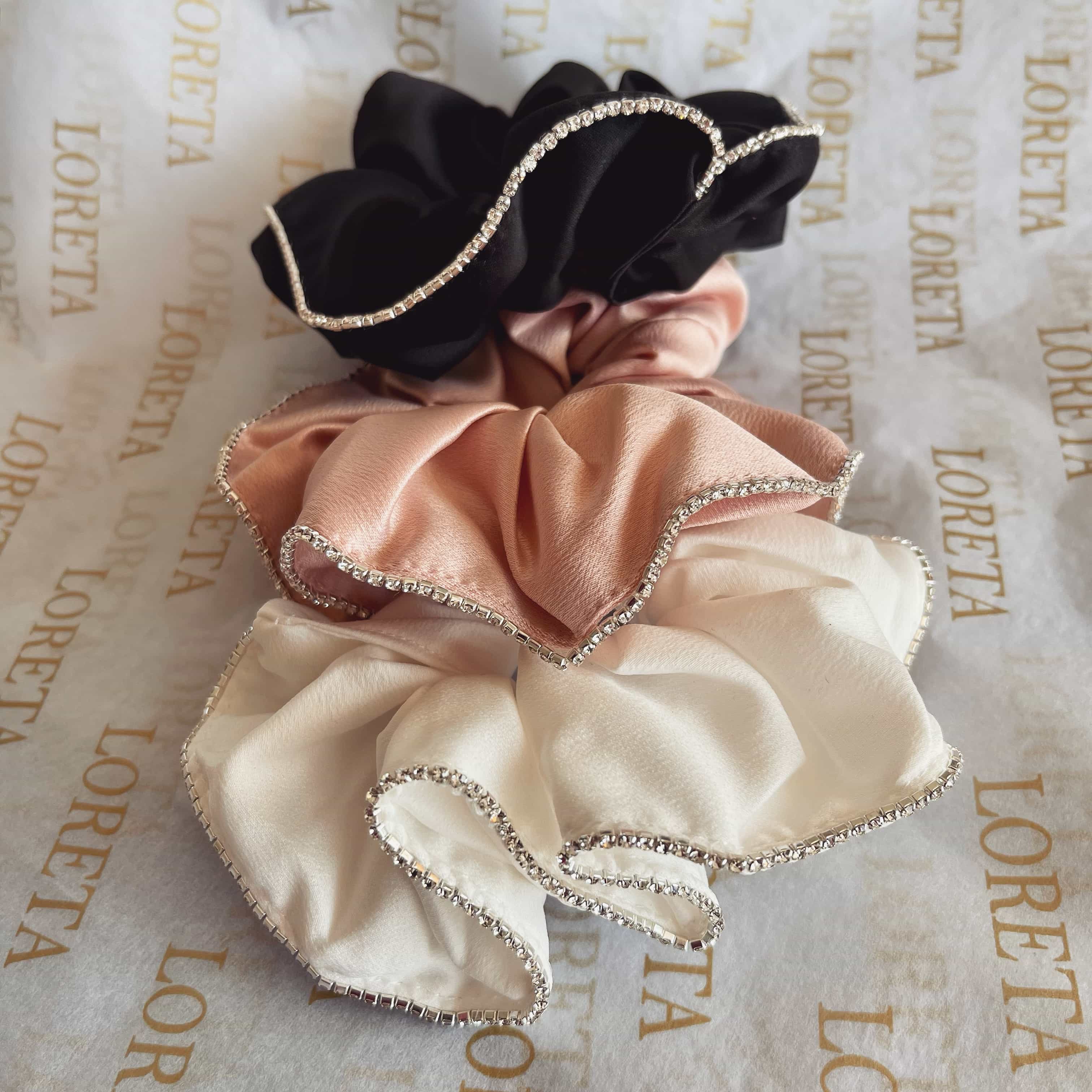  Pack of 3: Pink, White & Black Crystal Scrunchie、mySite、merchandisen