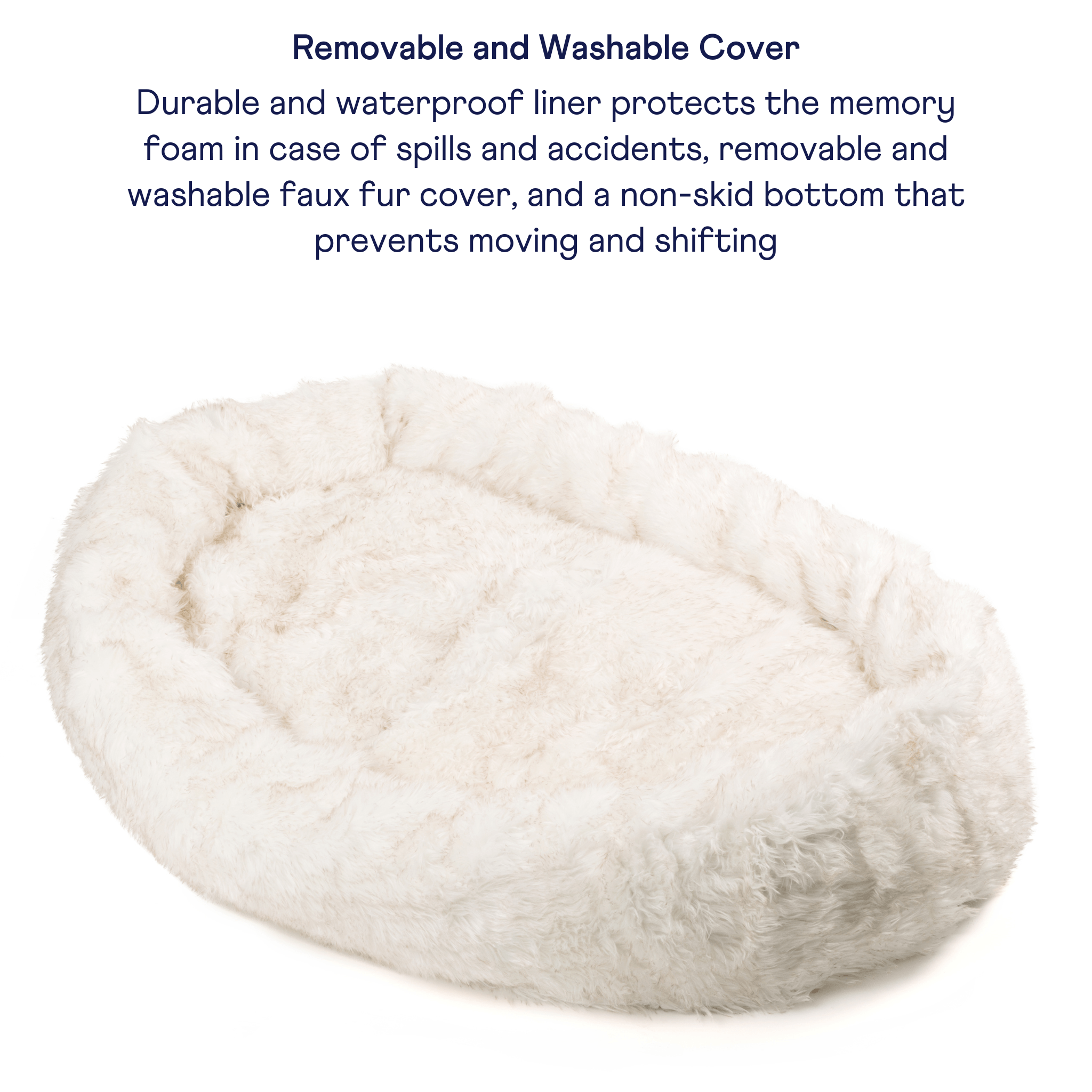 PupCloud™ Human-Size Faux Fur Memory Foam Dog Bed - White with Brown Accents、mySite、solidvoid