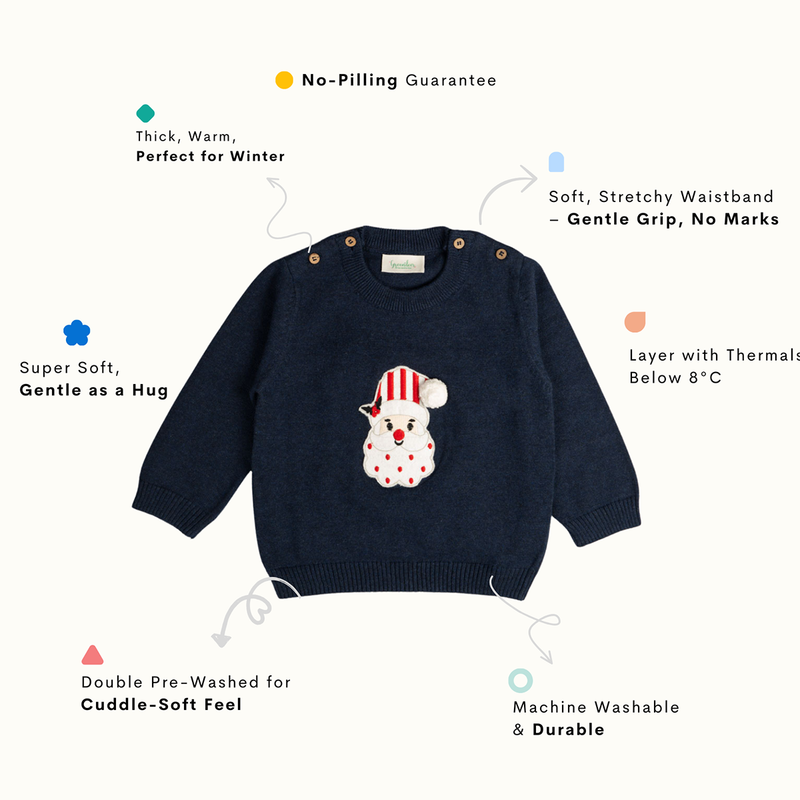 Cotton Sweater & Lower Set | Secret Santa Printed | Navy Blue & Pink | Set of 2、mySite、camillekostekn